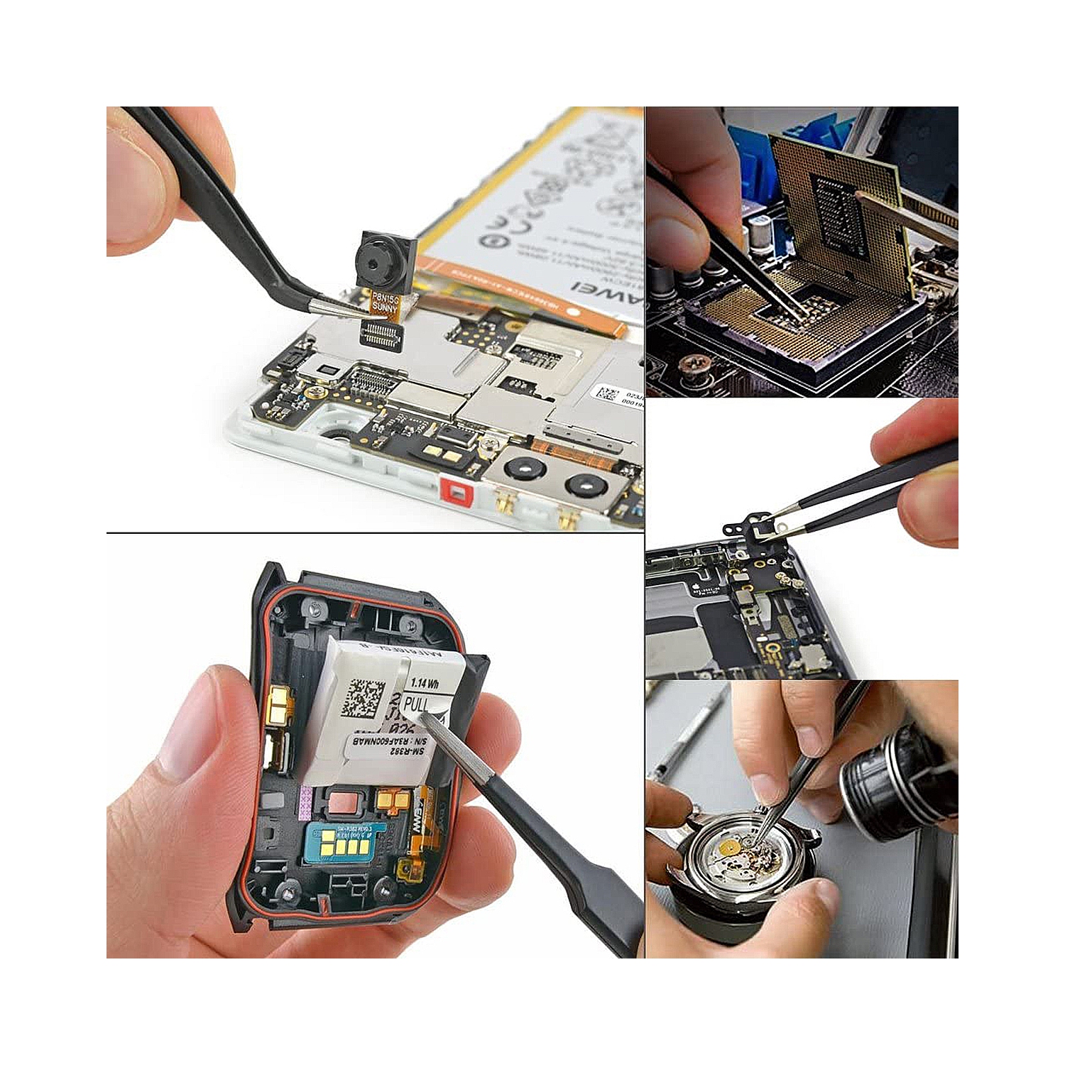 Precision Anti-Static Stainless Steel 9 in 1 Tweezers Kit Set For Electronics/Jewelry-Making/Laboratory Work/Hobbies