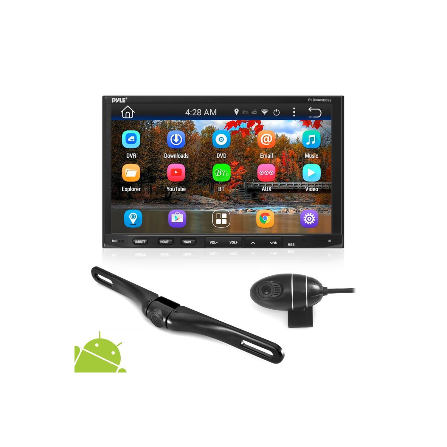 Pyle – récepteur stéréo Android, écran tactile 1080p 7 po, système à deux caméras, enregistreur numérique, GPS,Bluetooth, Wi-Fi, prise en charge