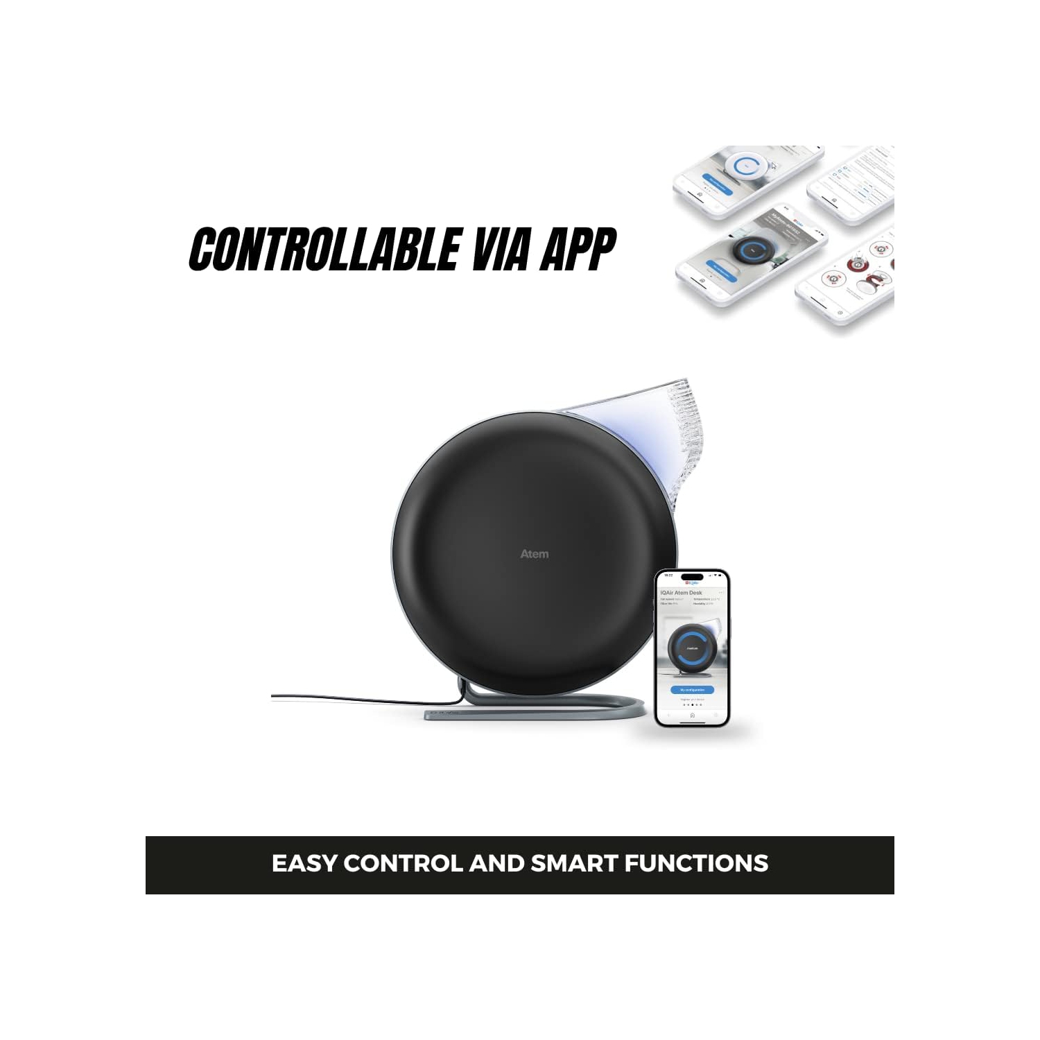 IQAir Atem Desk Personal HEPA Air Purifier for Allergies, Pet Dander, Asthma, Pollen, and Dust, up to 150 sq.ft. Coverage, Perfect for Desk, Office