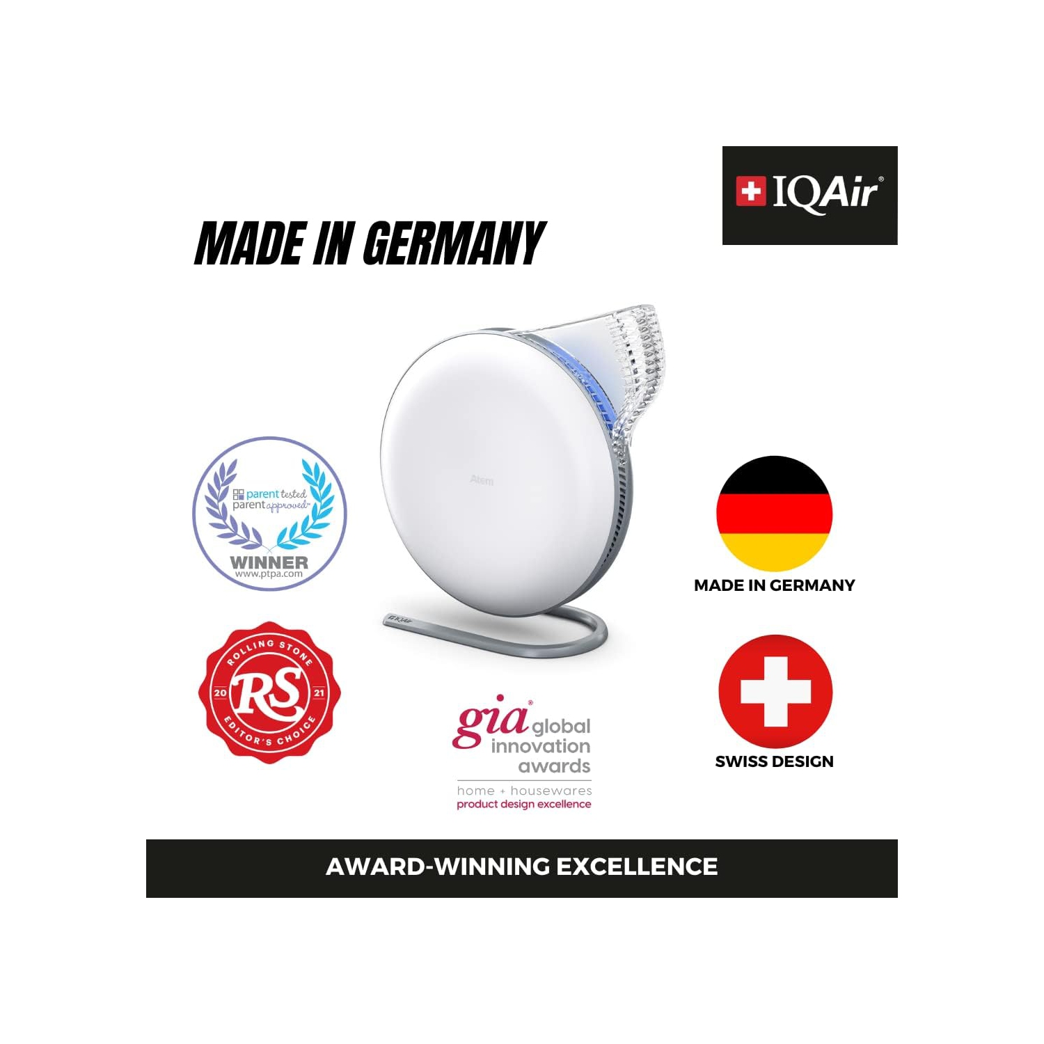 IQAir Atem Desk Personal HEPA Air Purifier for Allergies, Pet Dander, Asthma, Pollen, and Dust, up to 150 sq.ft. Coverage, Perfect for Desk, Office