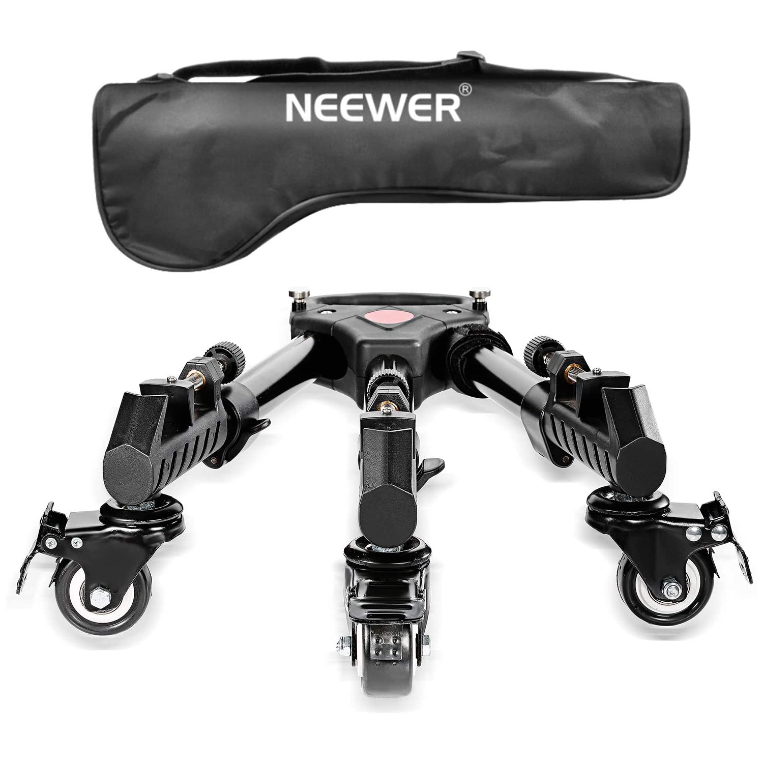 Neewer Professional Heavy Duty Tripod Dolly with Rubber Wheels and Adjustable Leg Mounts compatible for Canon Nikon Sony Cameras Camcorder Photo Video Lighting (black)