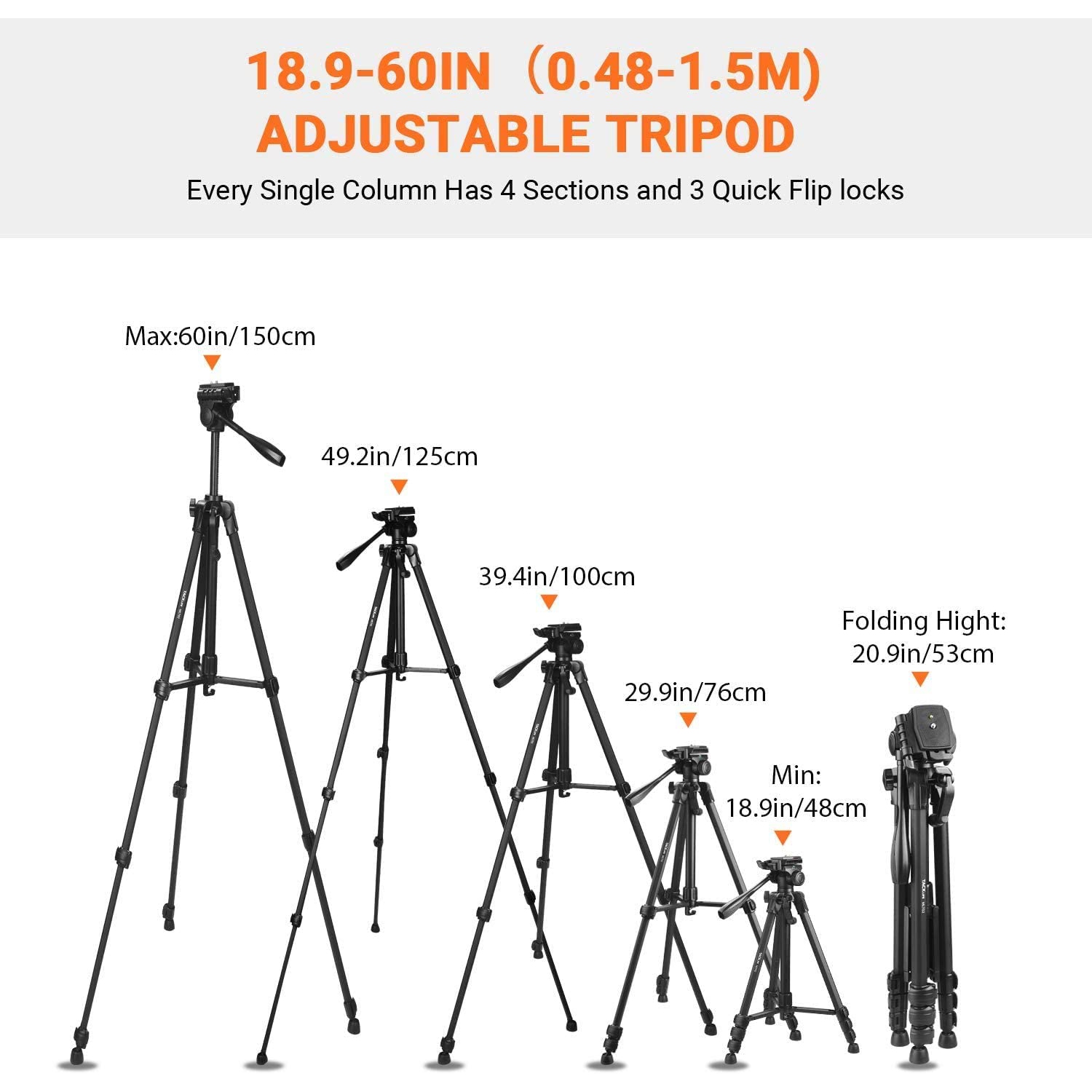 Tripod with Wireless Bluetooth Remote, 60-Inch used for Camera/Phone/Travel , having Max Load of 11 Lbs, 360 Degree Swivel, Universal Smartphone