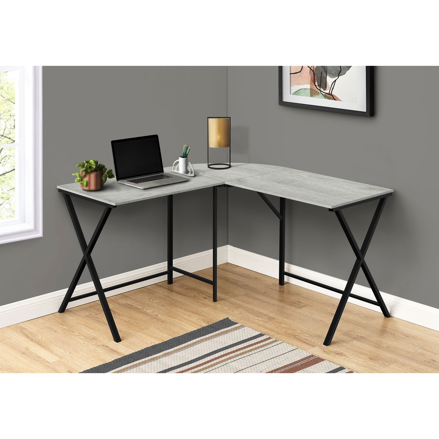 Bureau d'angle d'ordinateur de Monarch - Gris/Noir