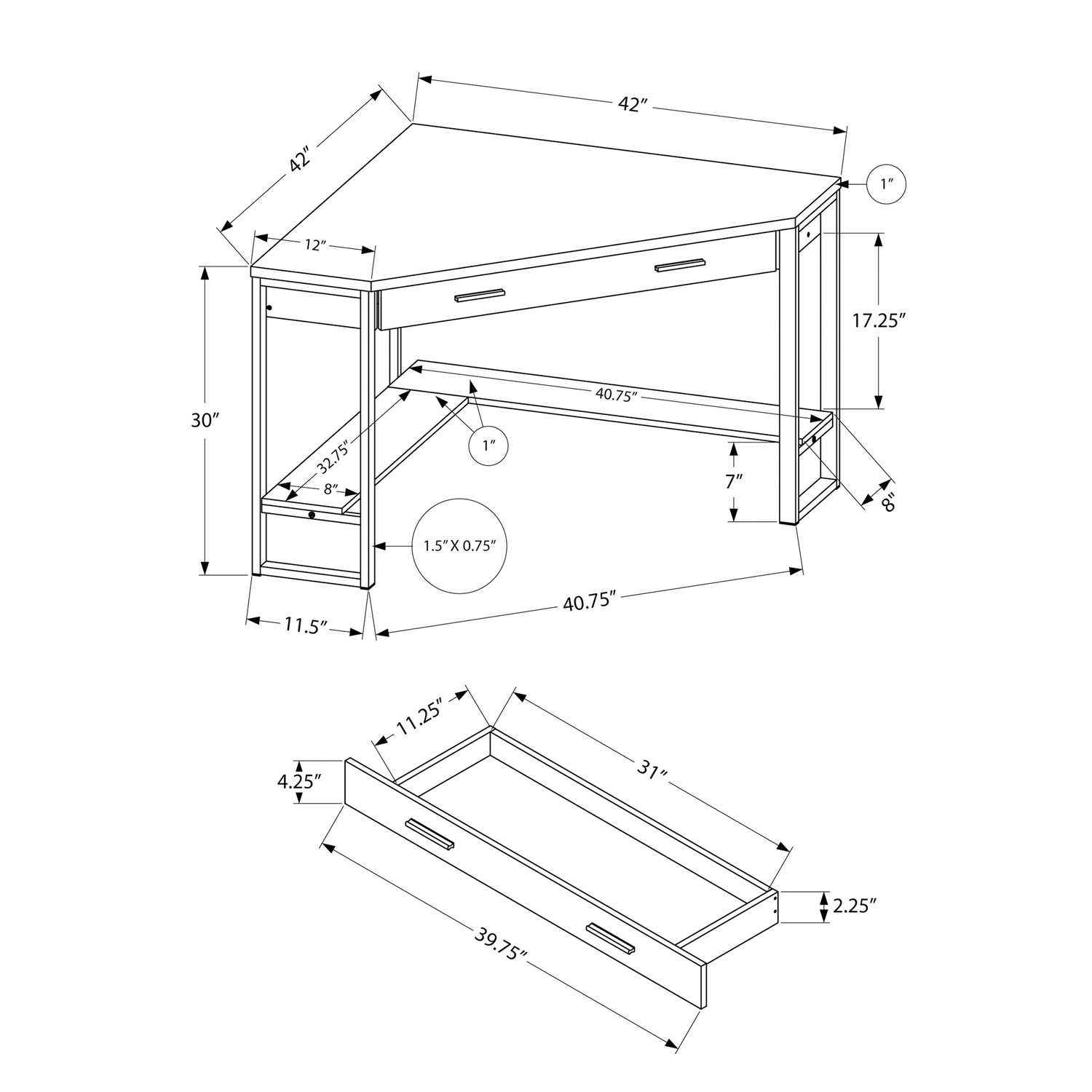 Monarch Angular Corner Computer Desk - Black