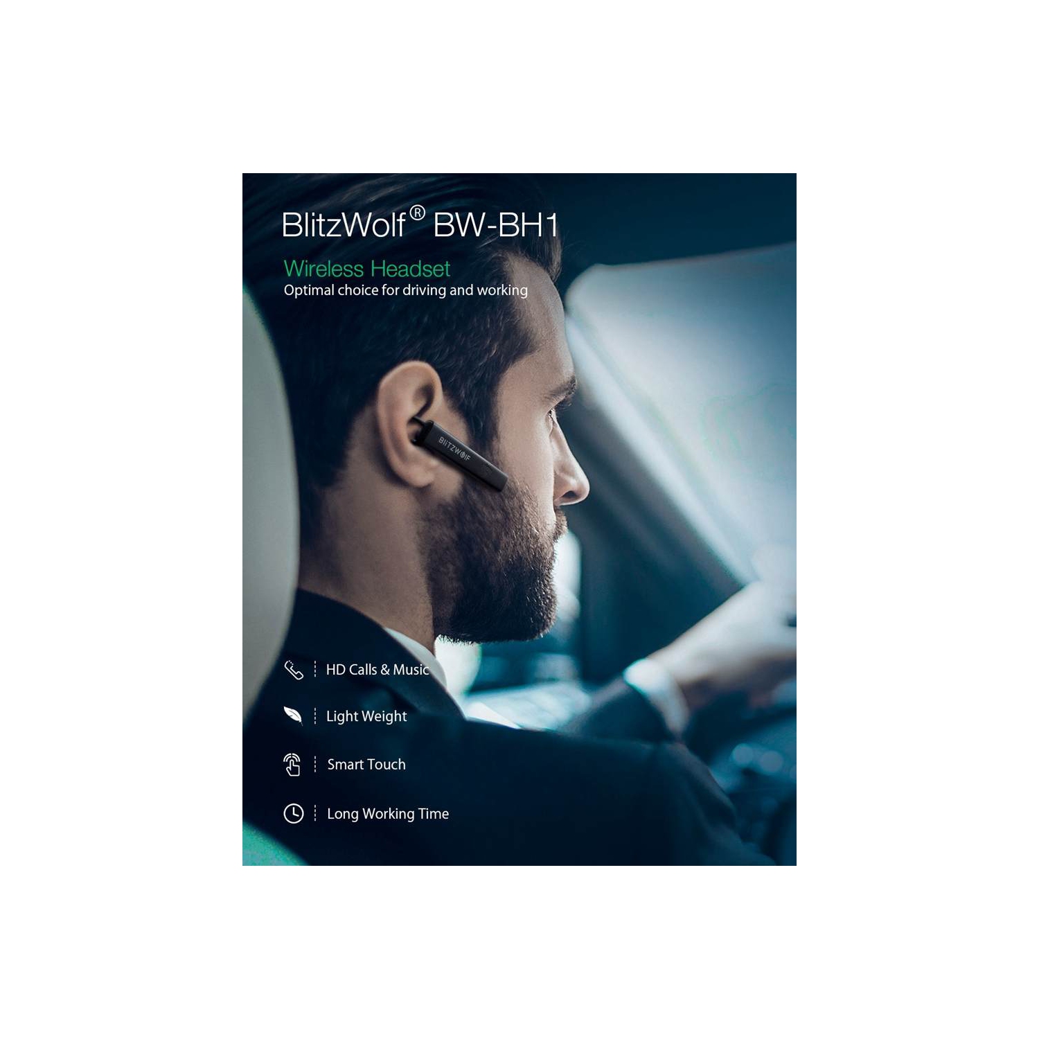 Écouteurs sans fil bluetooth BW-BH1 de BlitzWolf, Mini Light Smart Touch HD Calls/suppression du bruit/écouteurs bouton