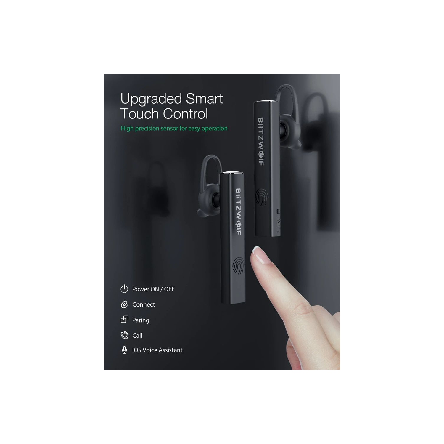 Écouteurs sans fil bluetooth BW-BH1 de BlitzWolf, Mini Light Smart Touch HD Calls/suppression du bruit/écouteurs bouton