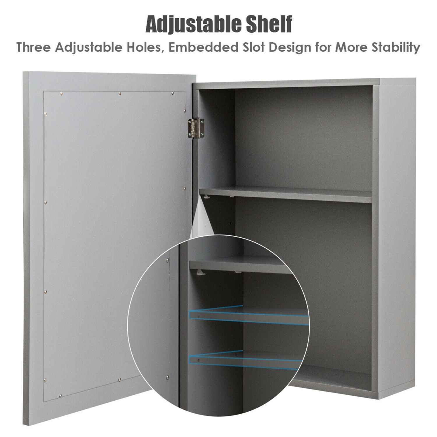 Gymax Mirrored Medicine Cabinet Wall-Mounted Bathroom Storage Organizer W/Shelf Grey