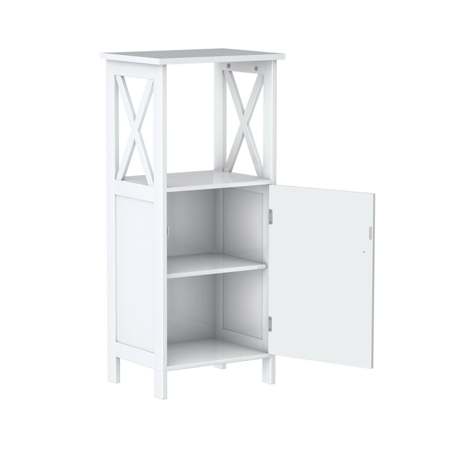 Gymax Bathroom Floor Storage Cabinet Organizer w/ Door Adjustable Shelf White