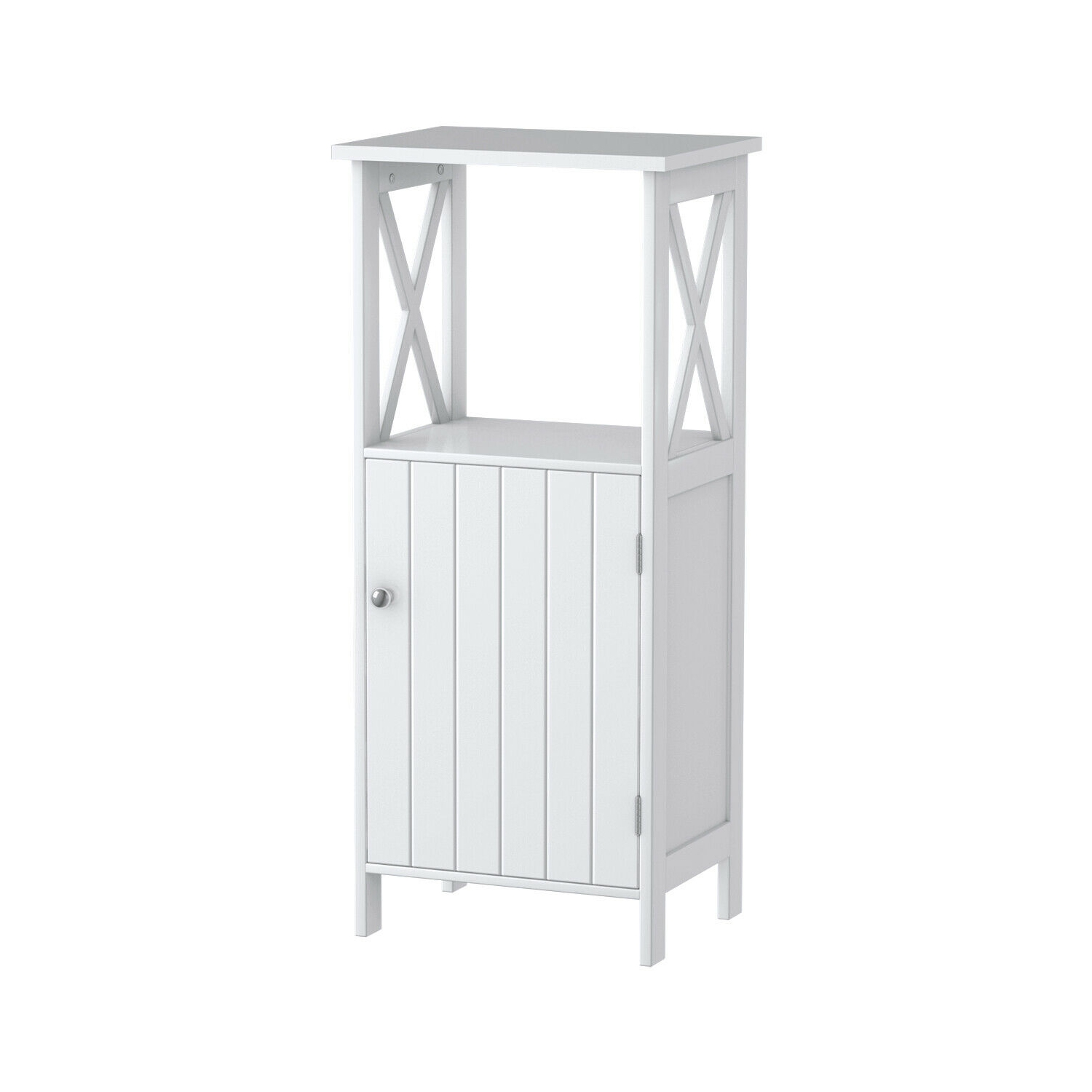 Gymax Bathroom Floor Storage Cabinet Organizer w/ Door Adjustable Shelf White