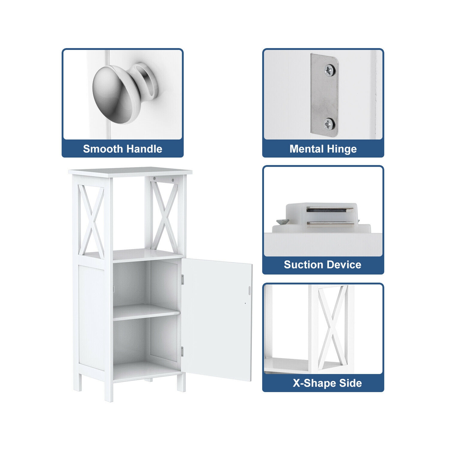 Gymax Bathroom Floor Storage Cabinet Organizer w/ Door Adjustable Shelf White