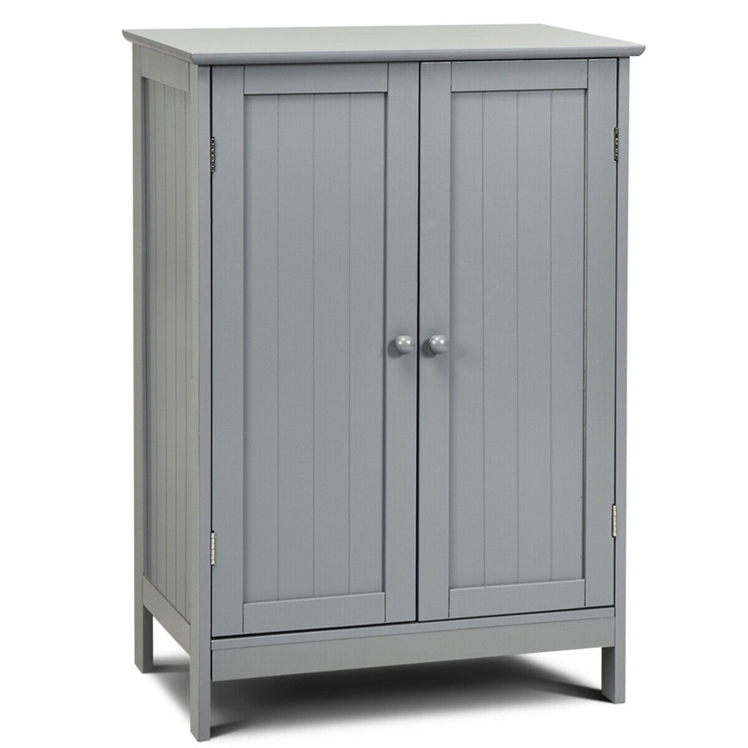 Gymax Bathroom Floor Cabinet Wooden Floor Storage Cabinet Living Room Modern Grey