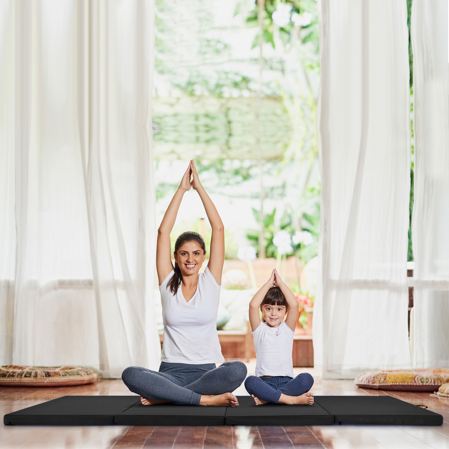 Gymax 8' x 4' x 2'' Folding Gymnastics Tumbling Mat Thickened Exercise Mat Black