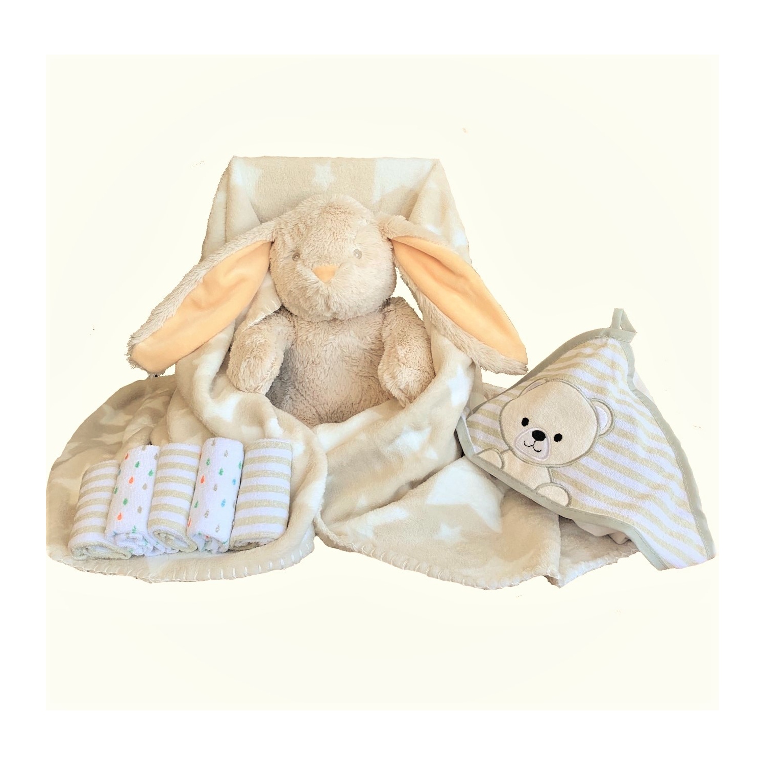 Tootsie Baby Luxurious Newborn Baby Set - Grey 8 Pieces Gift Set with Bunny Plush Toy