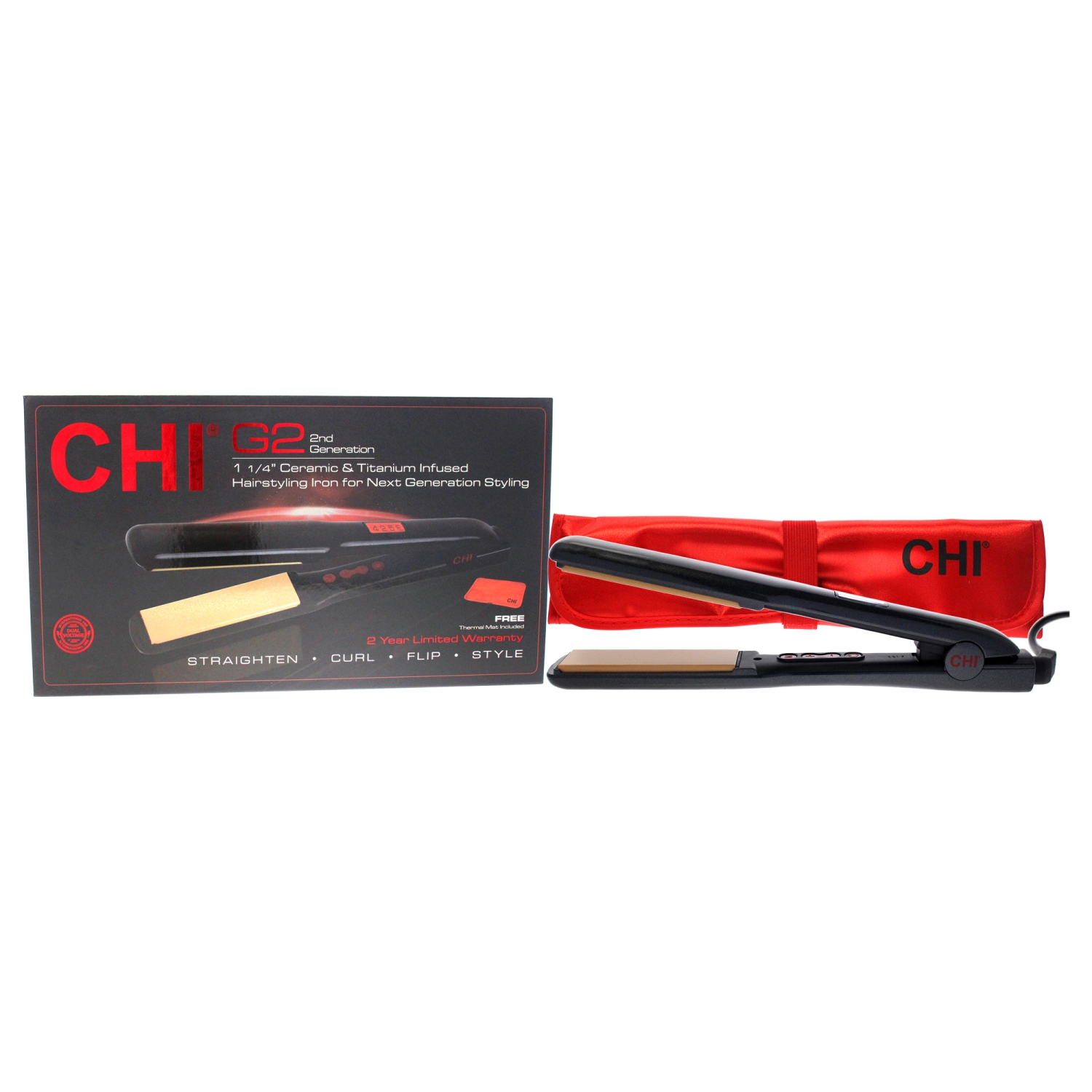 G2 Ceramic and Titanium Infused Hairstyling Flat Iron GF7057 - Black by CHI for Unisex - 1.25 Inch Flat Iron
