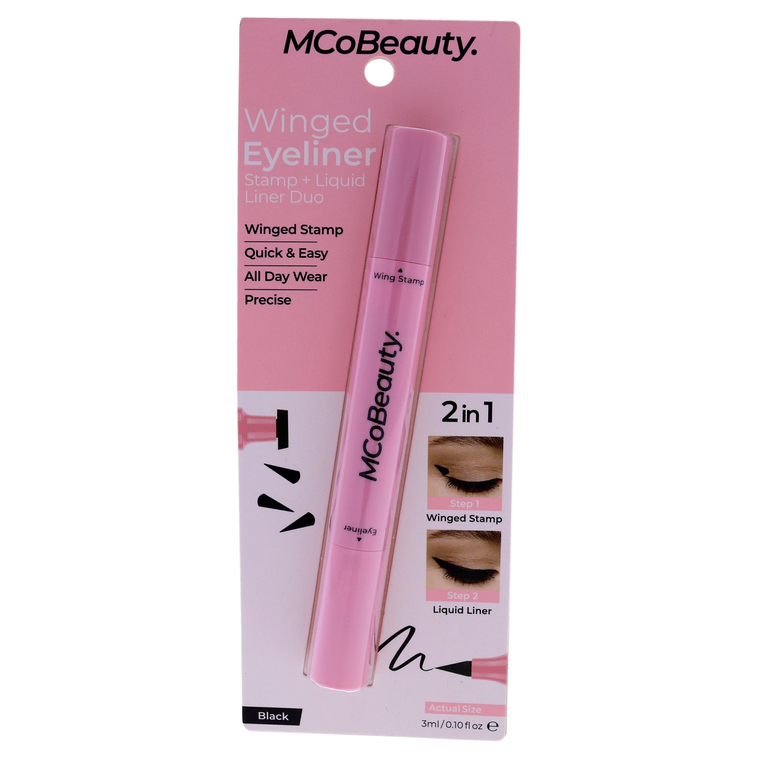 Winged Eyeliner Stamp and Liquid Liner Duo - Black by MCoBeauty for Women - 0.1 oz Eyeliner