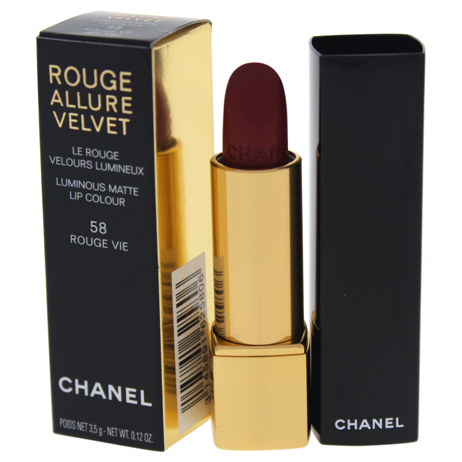 Rouge Allure Velvet Luminous Matte Lip Colour - 58 Rouge Vie by Chanel for Women - 0.12 oz Lipstick