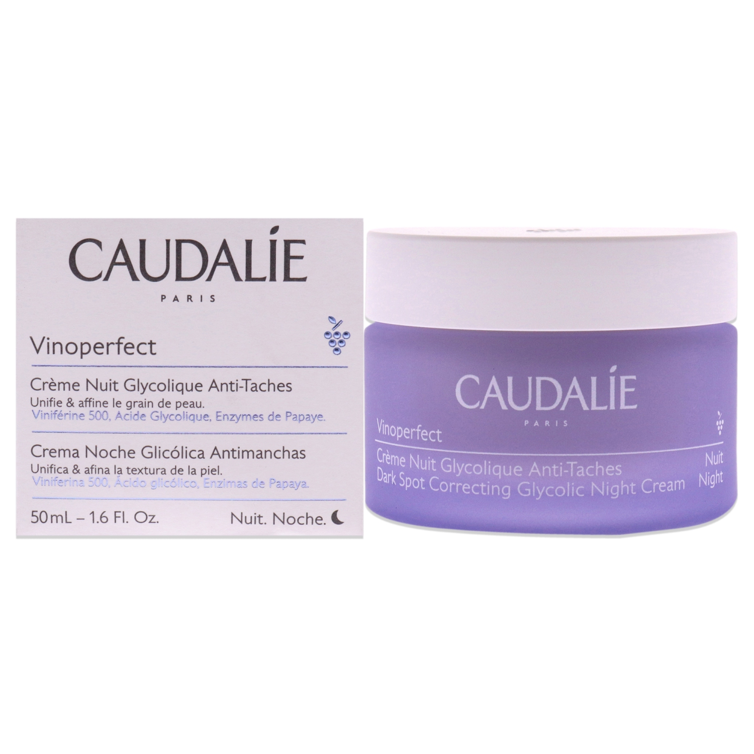 Vinoperfect Dark Spot Correcting Glycolic Night Cream by Caudalie for Women - 1.6oz Cream