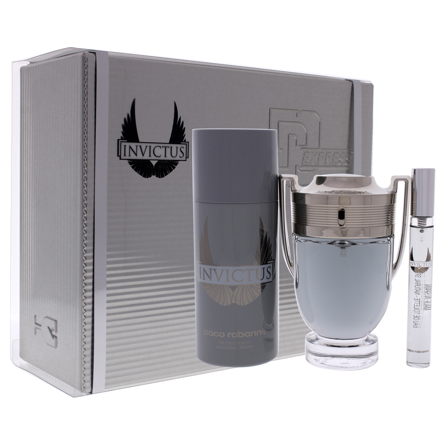 Invictus by Paco Rabanne for Men - 3 Pc Gift Set 3.4oz EDT Spray, 0.34oz EDT Spray, 5.1oz Deodrant Spray