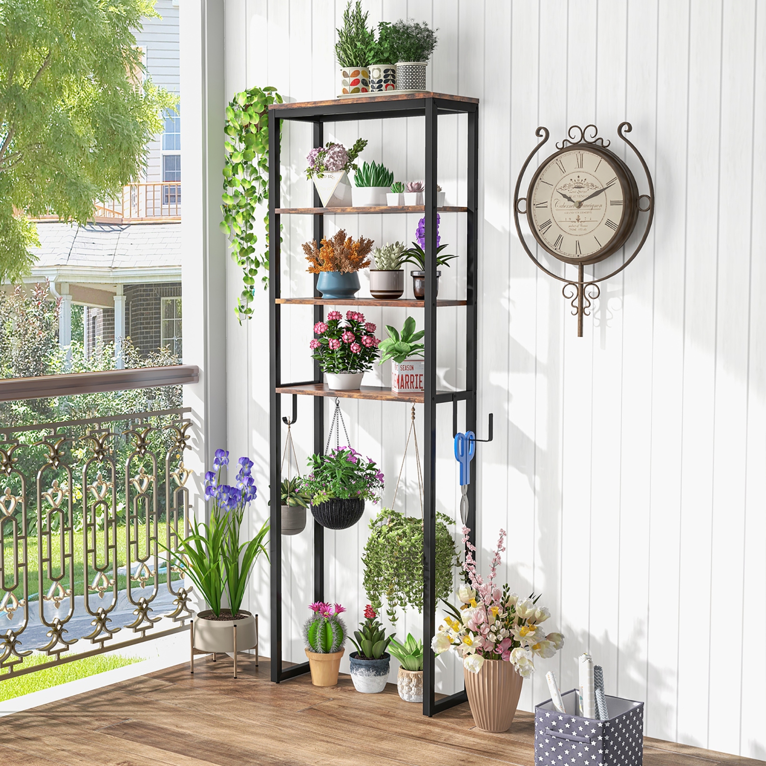 Gymax Over The Toilet Storage 4-Tier Industrial Over-the-Toilet Space Saver Storage Rack Rustic Brown