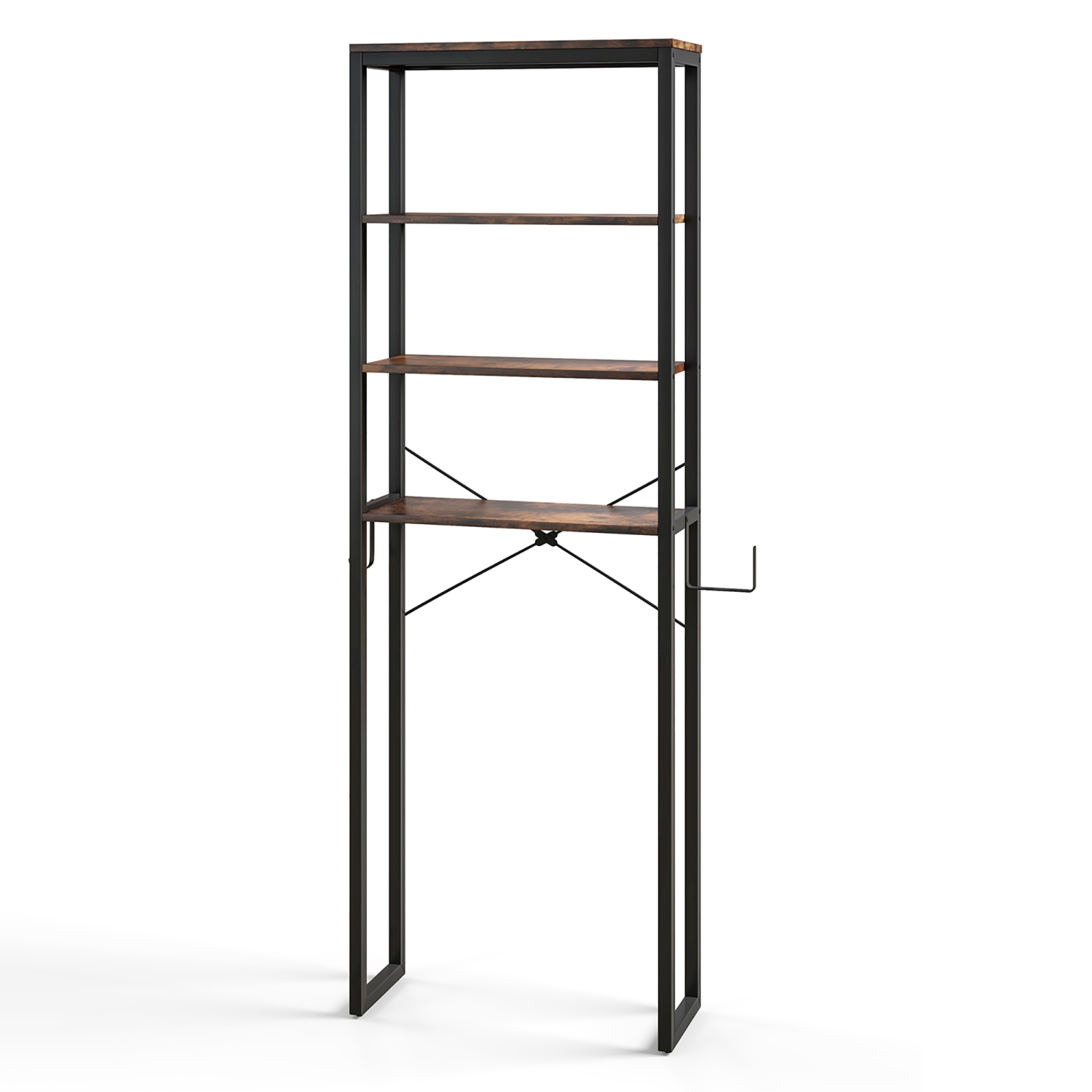 Gymax Over The Toilet Storage 4-Tier Industrial Over-the-Toilet Space Saver Storage Rack Rustic Brown