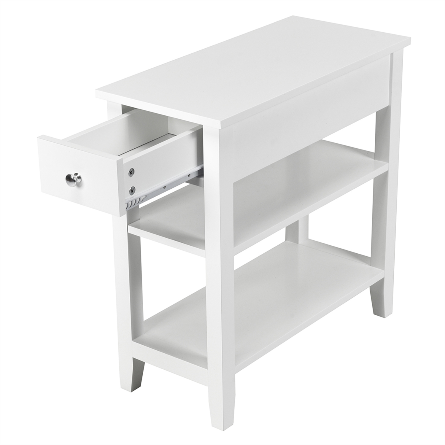 Gymax Set of 2 3Tier Nightstand Bedside Side End Table w/Double Shelves Drawer White