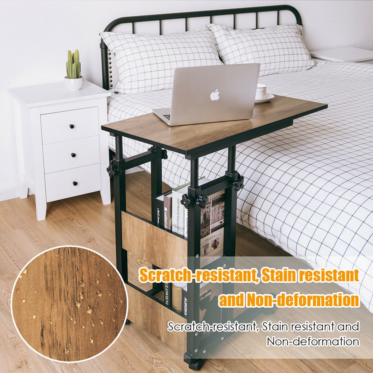 Gymax C-Shape Mobile Snack End Side Sofa Laptop Table W/Rolling Cart Height Adjustable