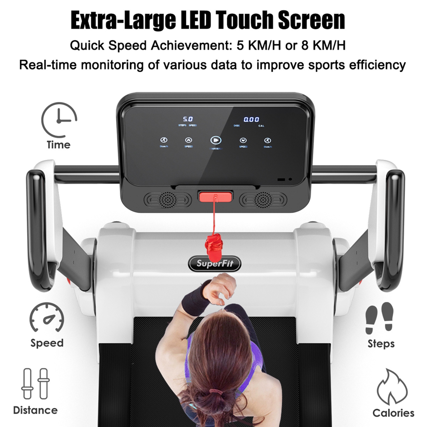 Tapis de course pliable 12,8km/h Gymax – Affichage LED