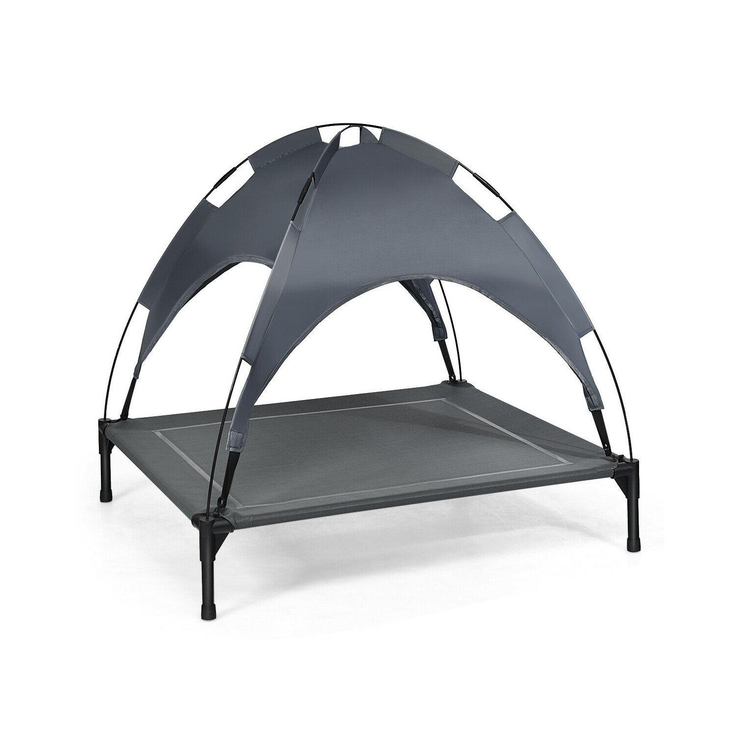Gymax 36'' Portable Elevated Dog Cot Outdoor Cooling Pet Bed w/ Removable Canopy Shade