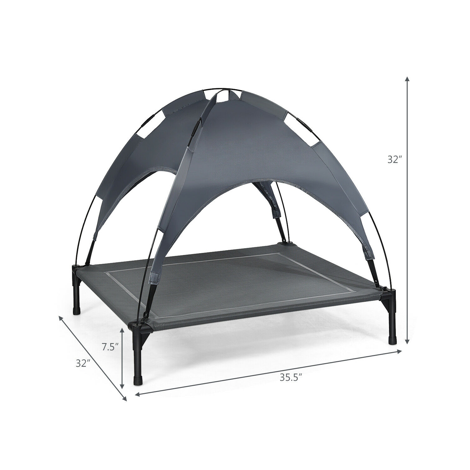 Gymax 36'' Portable Elevated Dog Cot Outdoor Cooling Pet Bed w/ Removable Canopy Shade