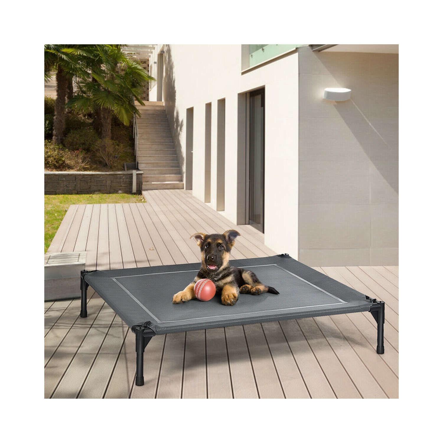 Gymax 36'' Portable Elevated Dog Cot Outdoor Cooling Pet Bed w/ Removable Canopy Shade