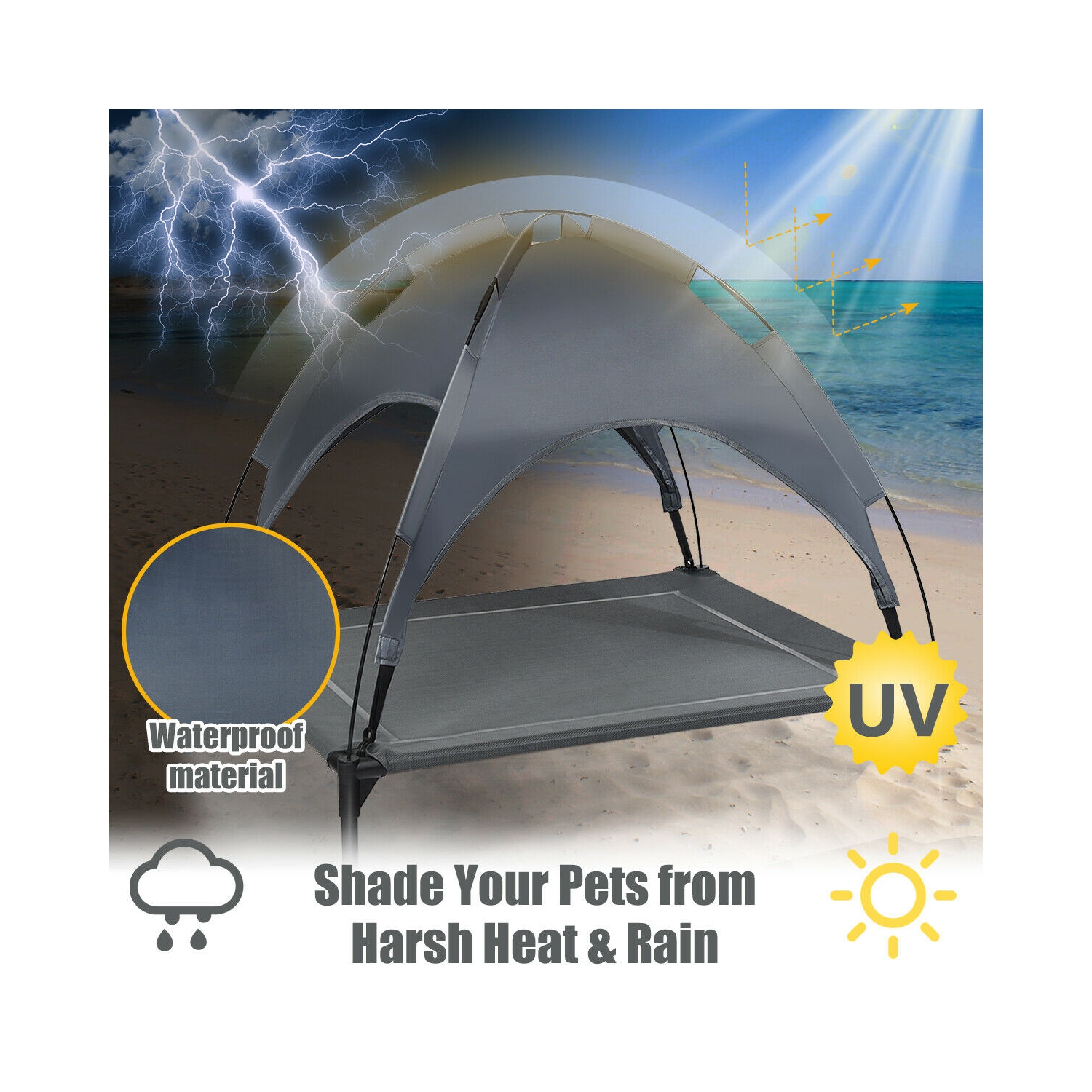 Gymax 36'' Portable Elevated Dog Cot Outdoor Cooling Pet Bed w/ Removable Canopy Shade