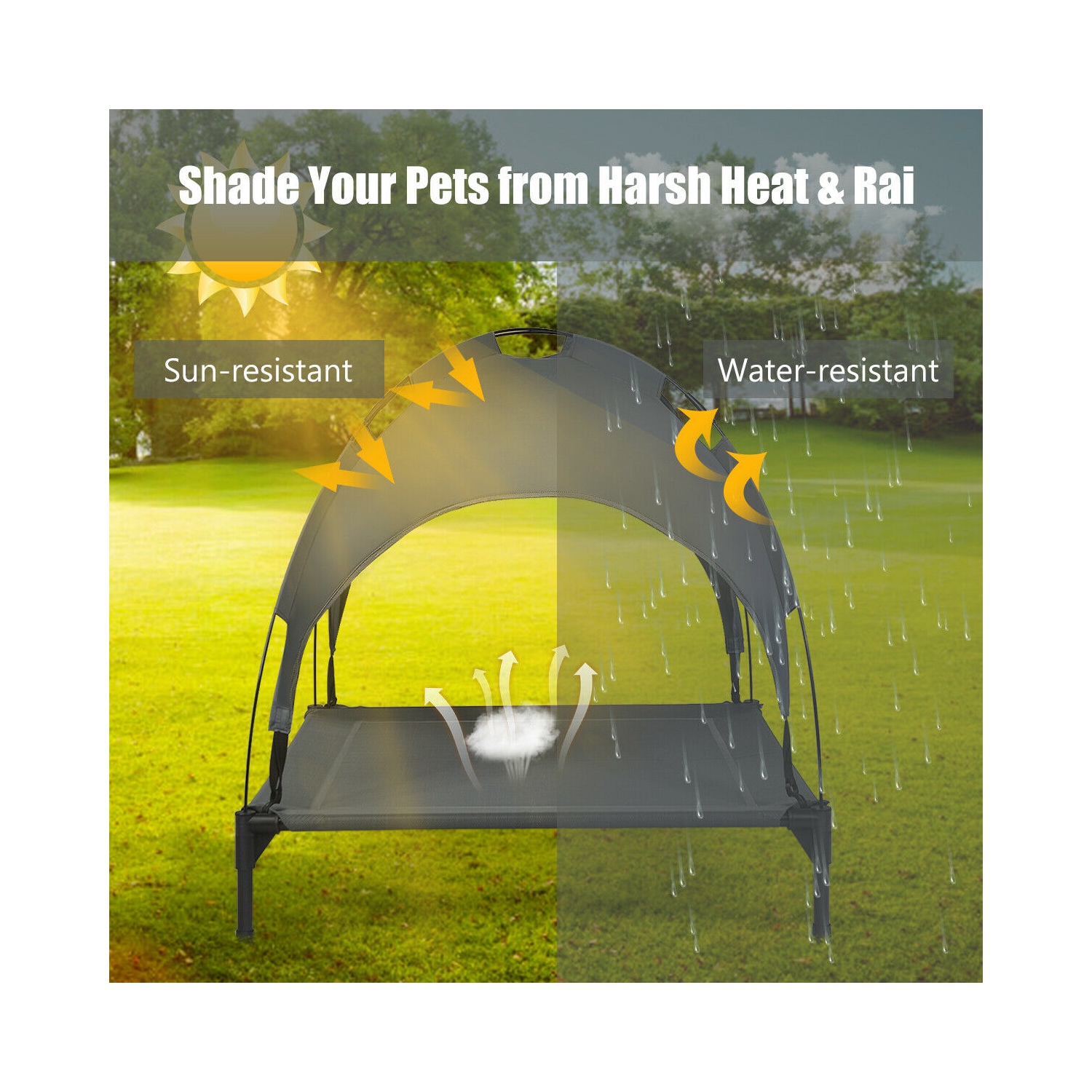 Gymax 36'' Portable Elevated Dog Cot Outdoor Cooling Pet Bed w/ Removable Canopy Shade