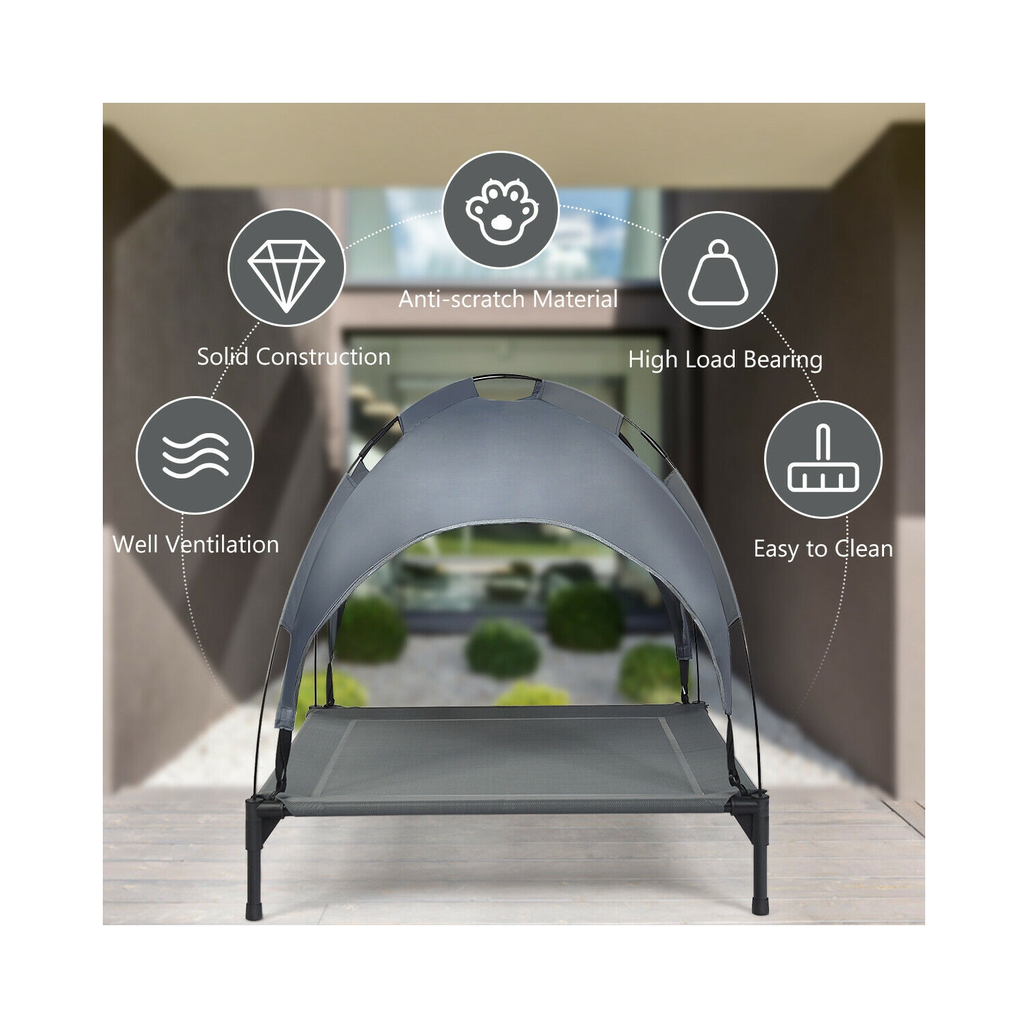 Gymax 36'' Portable Elevated Dog Cot Outdoor Cooling Pet Bed w/ Removable Canopy Shade
