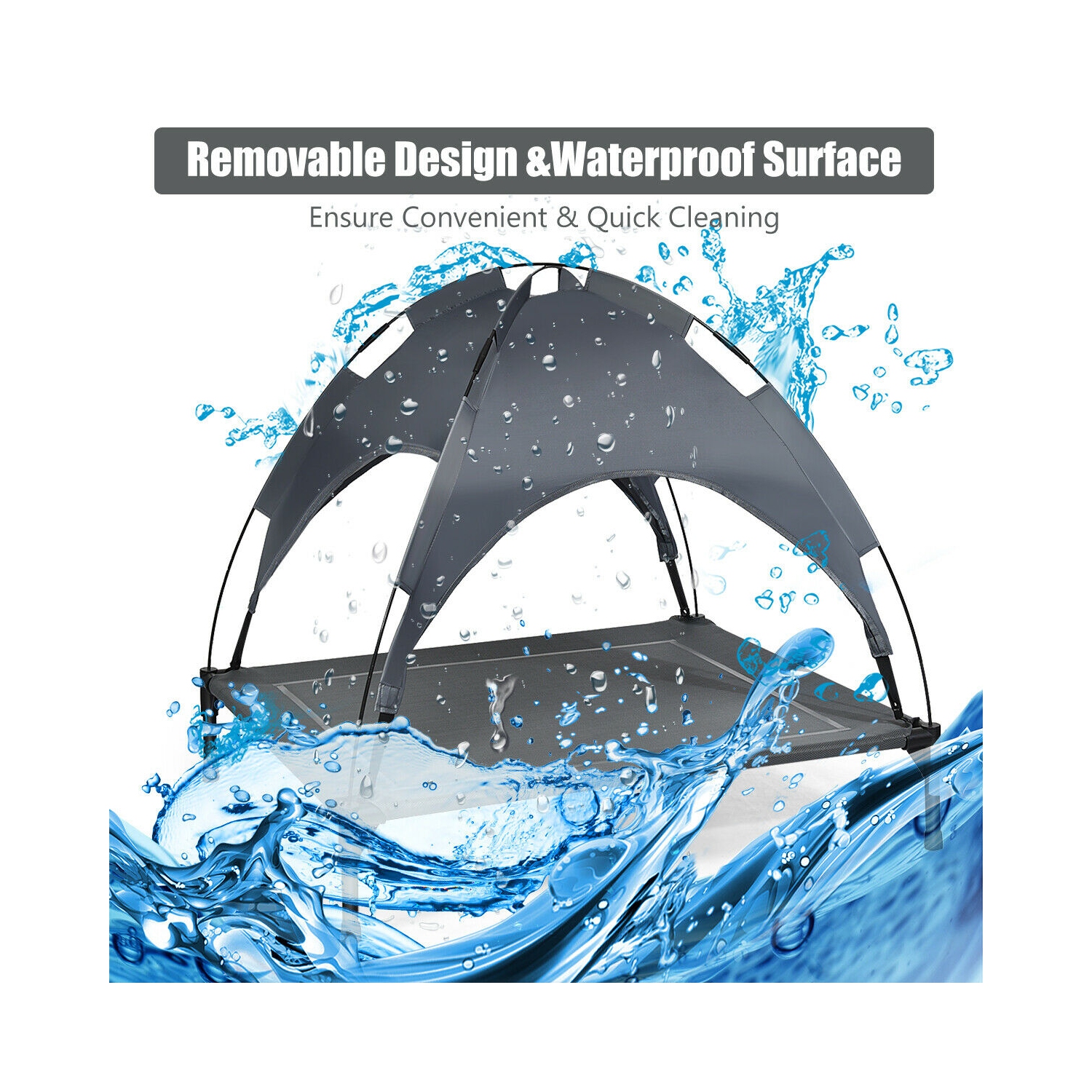 Gymax 36'' Portable Elevated Dog Cot Outdoor Cooling Pet Bed w/ Removable Canopy Shade