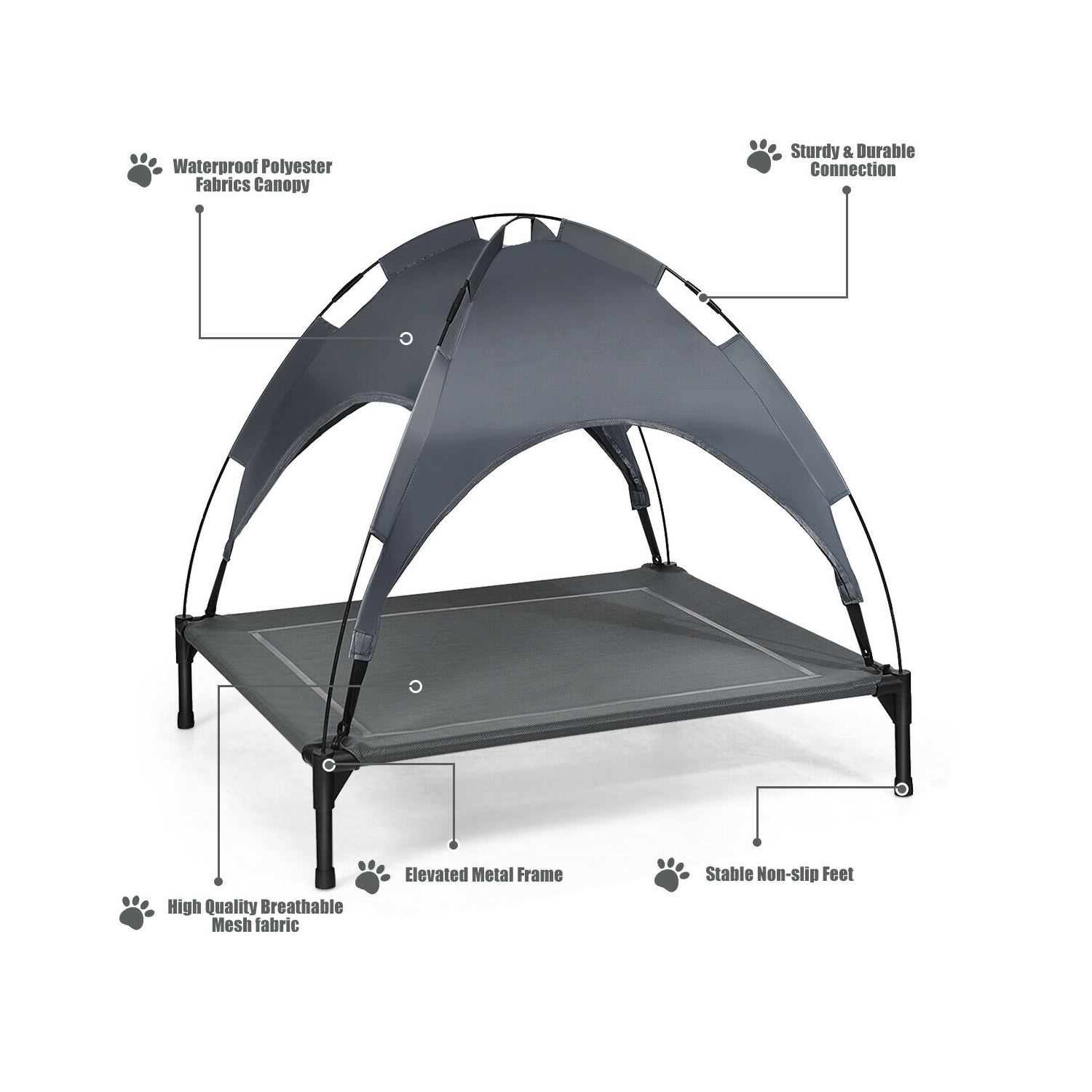 Gymax 36'' Portable Elevated Dog Cot Outdoor Cooling Pet Bed w/ Removable Canopy Shade