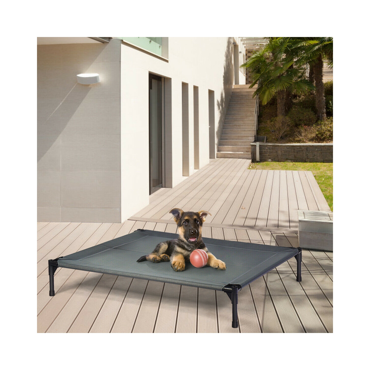 Gymax 42'' Portable Elevated Dog Cot Outdoor Cooling Pet Bed w/ Removable Canopy Shade