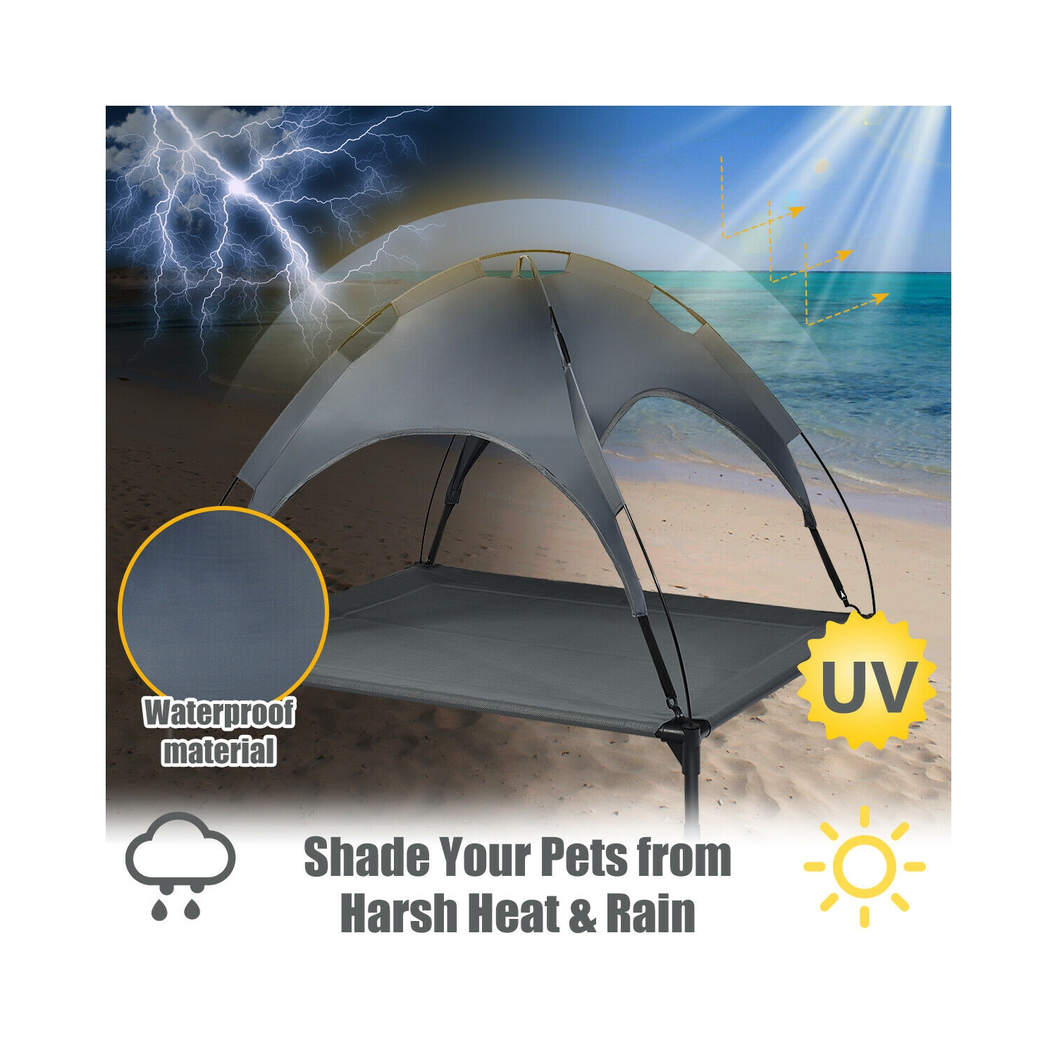 Gymax 42'' Portable Elevated Dog Cot Outdoor Cooling Pet Bed w/ Removable Canopy Shade