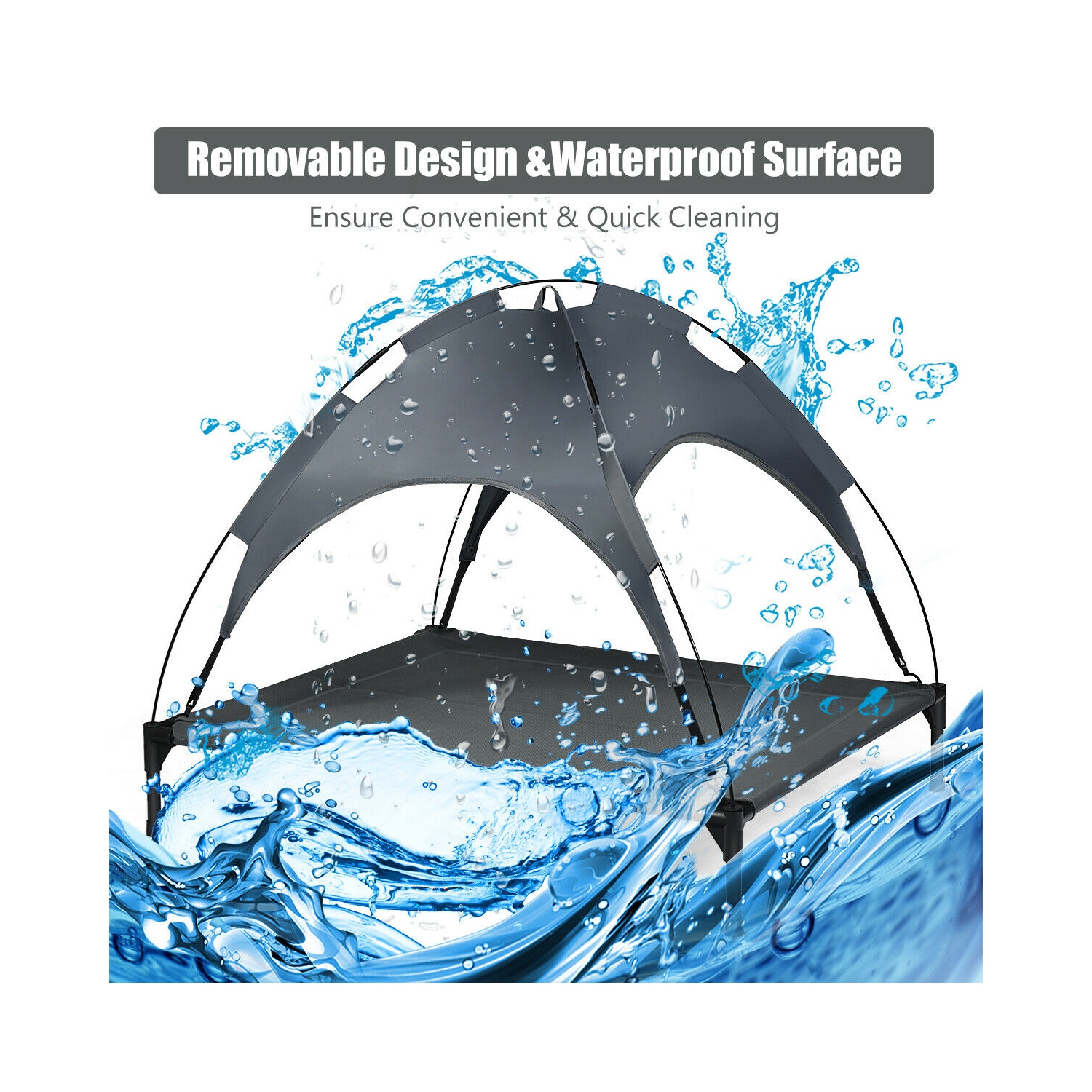 Gymax 42'' Portable Elevated Dog Cot Outdoor Cooling Pet Bed w/ Removable Canopy Shade