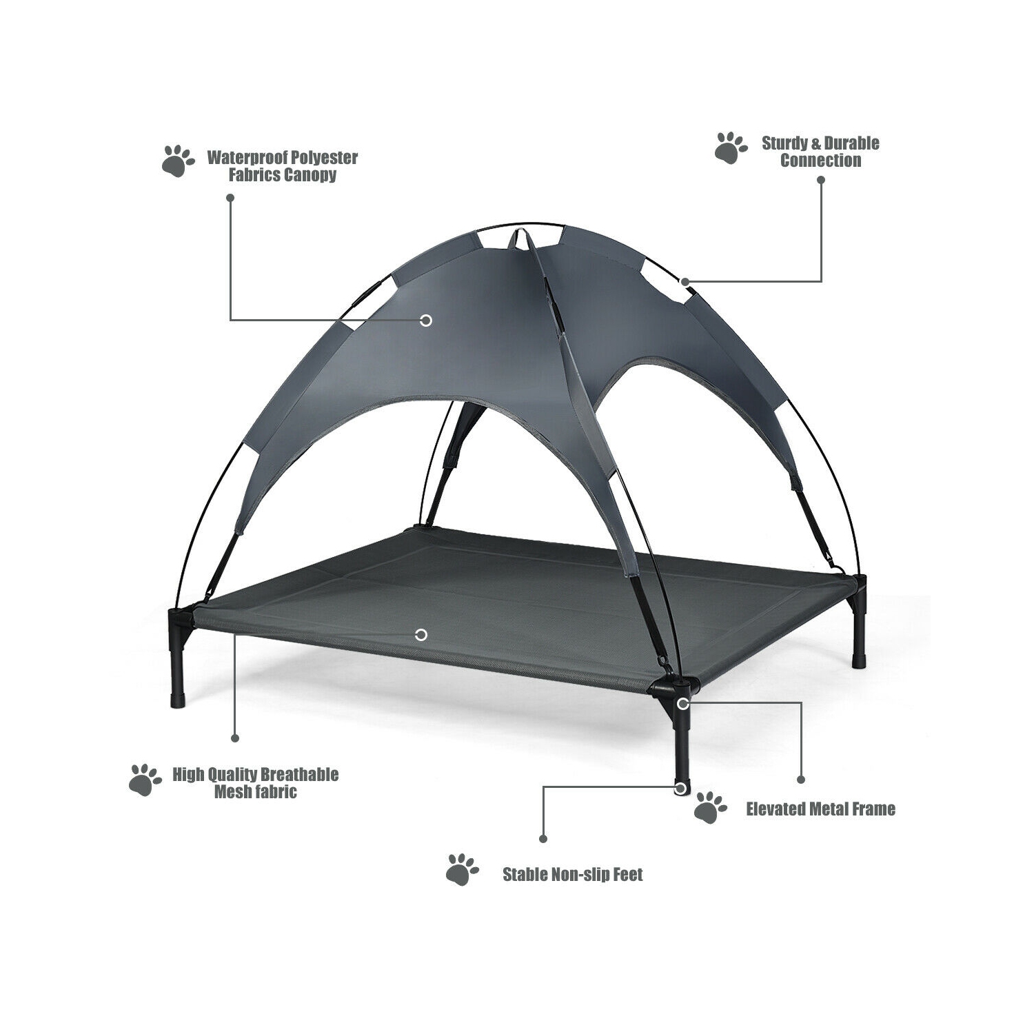 Gymax 42'' Portable Elevated Dog Cot Outdoor Cooling Pet Bed w/ Removable Canopy Shade