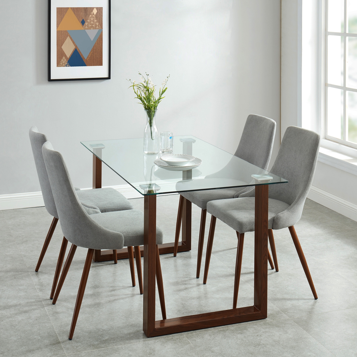 Viva Lifestyle Furiture 5PC DINING SET - WALNUT TABLE/GREY CHAIR