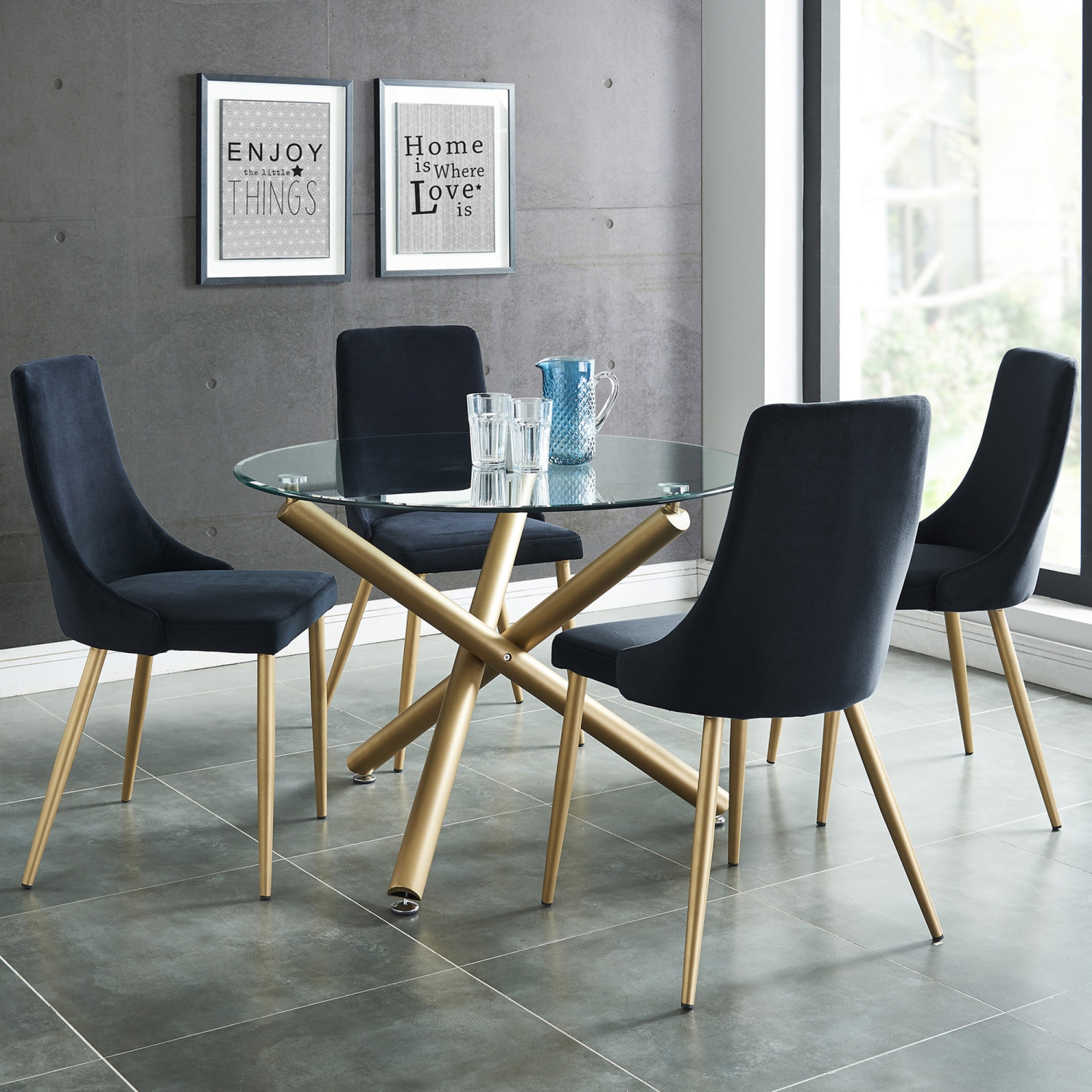 Viva Lifestyle Furiture 5PC DINING SET - GOLD TABLE/BLACK CHAIR