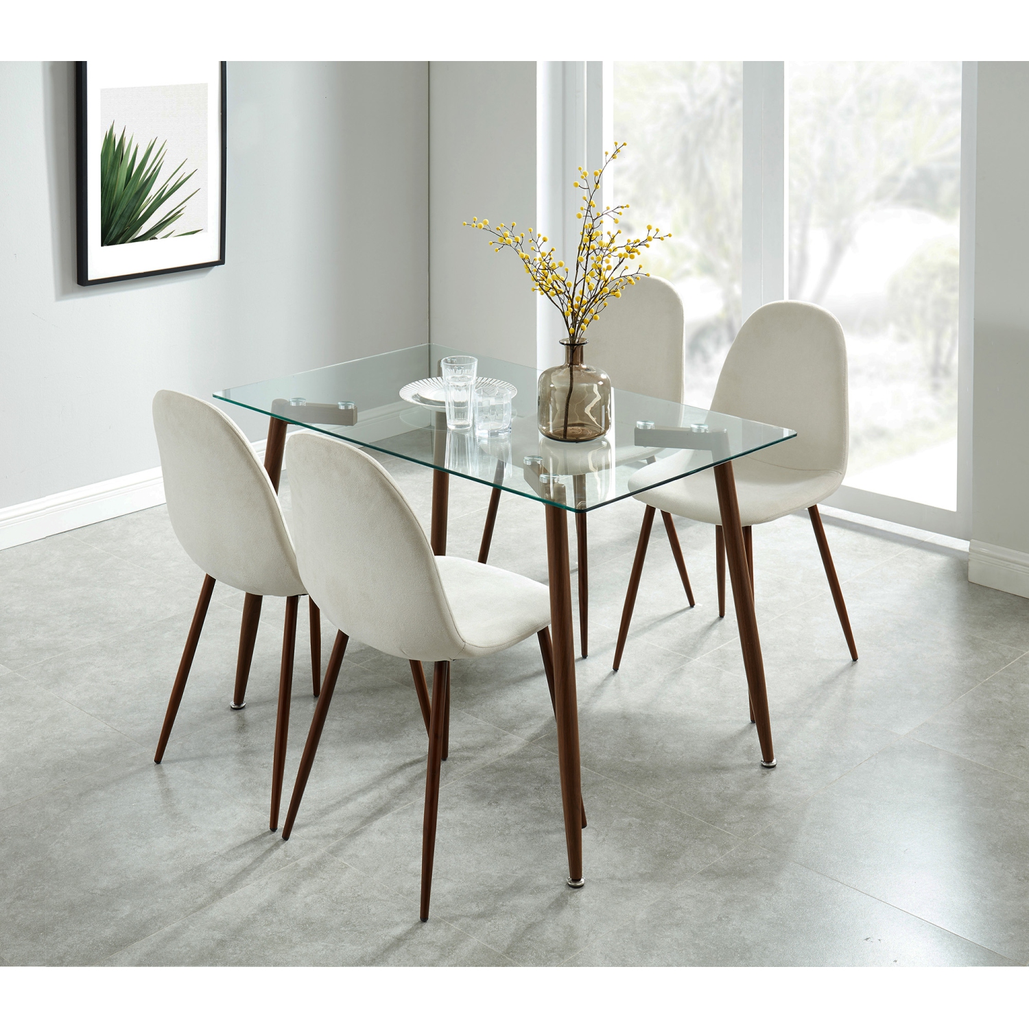Viva Lifestyle Furiture 5PC DINING SET - WALNUT TABLE/BEIGE CHAIR