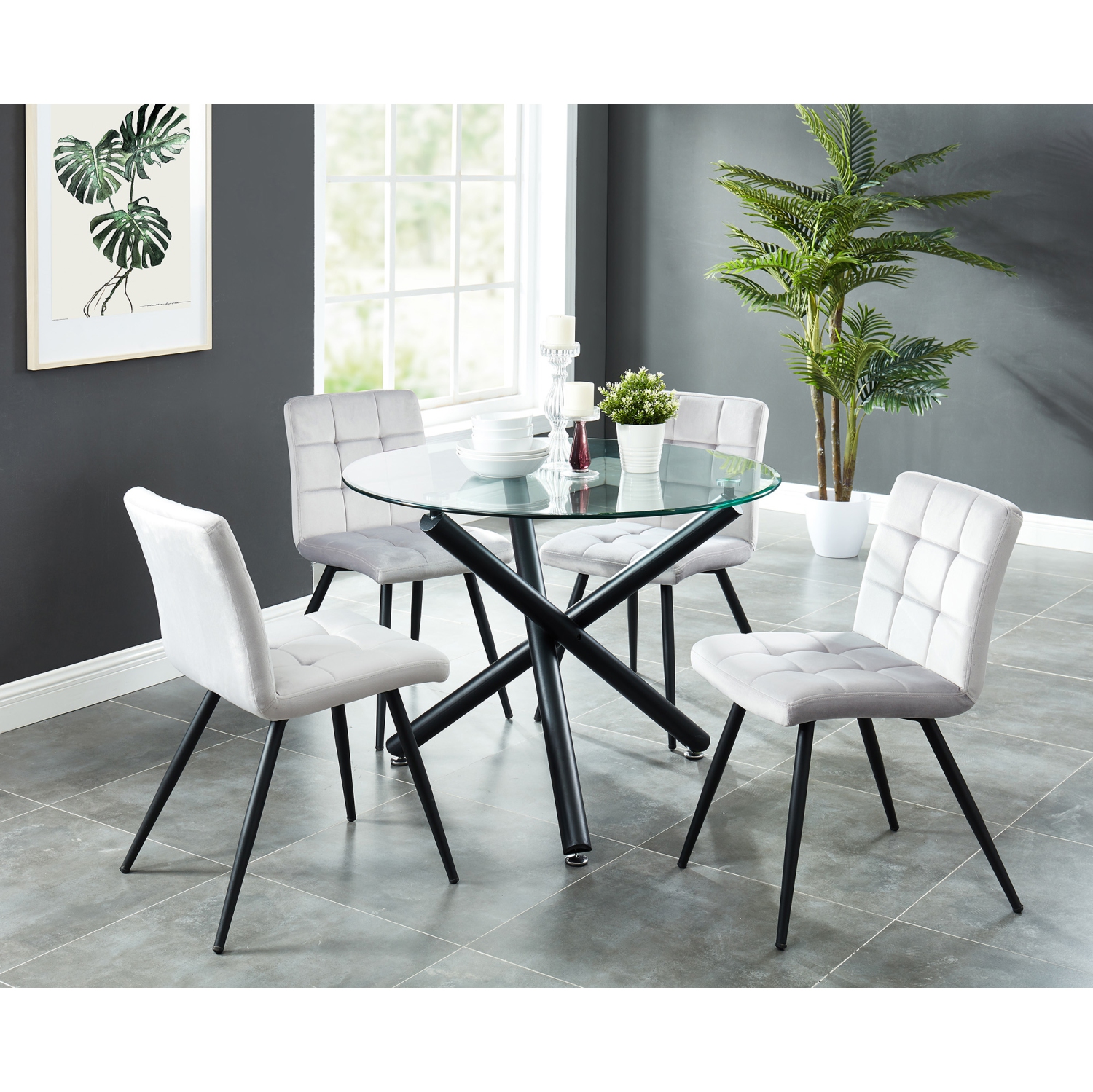 Viva Lifestyle Furiture 5PC DINING SET - BLACK TABLE/GREY CHAIR