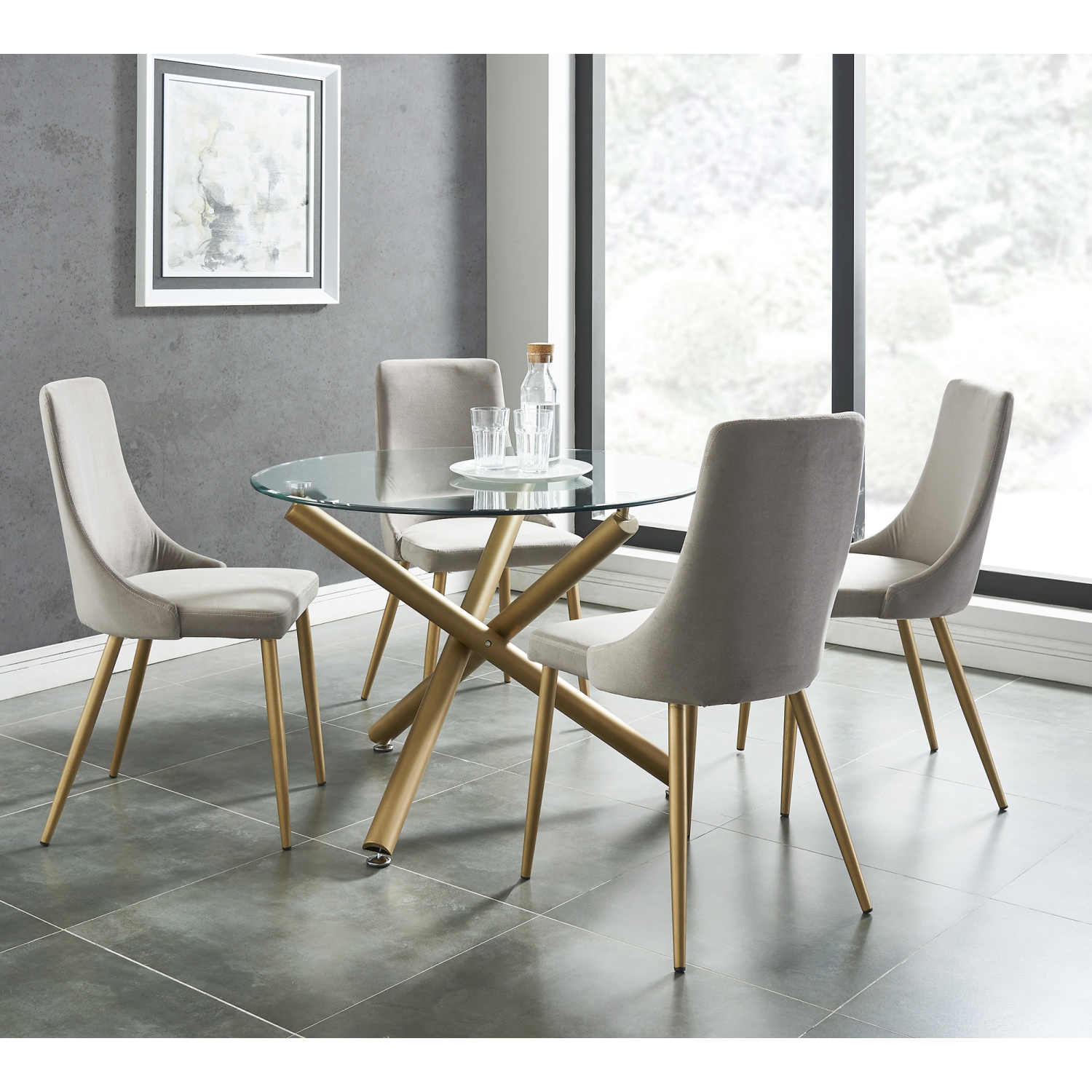 Viva Lifestyle Furiture 5PC DINING SET - GOLD TABLE/GREY CHAIR