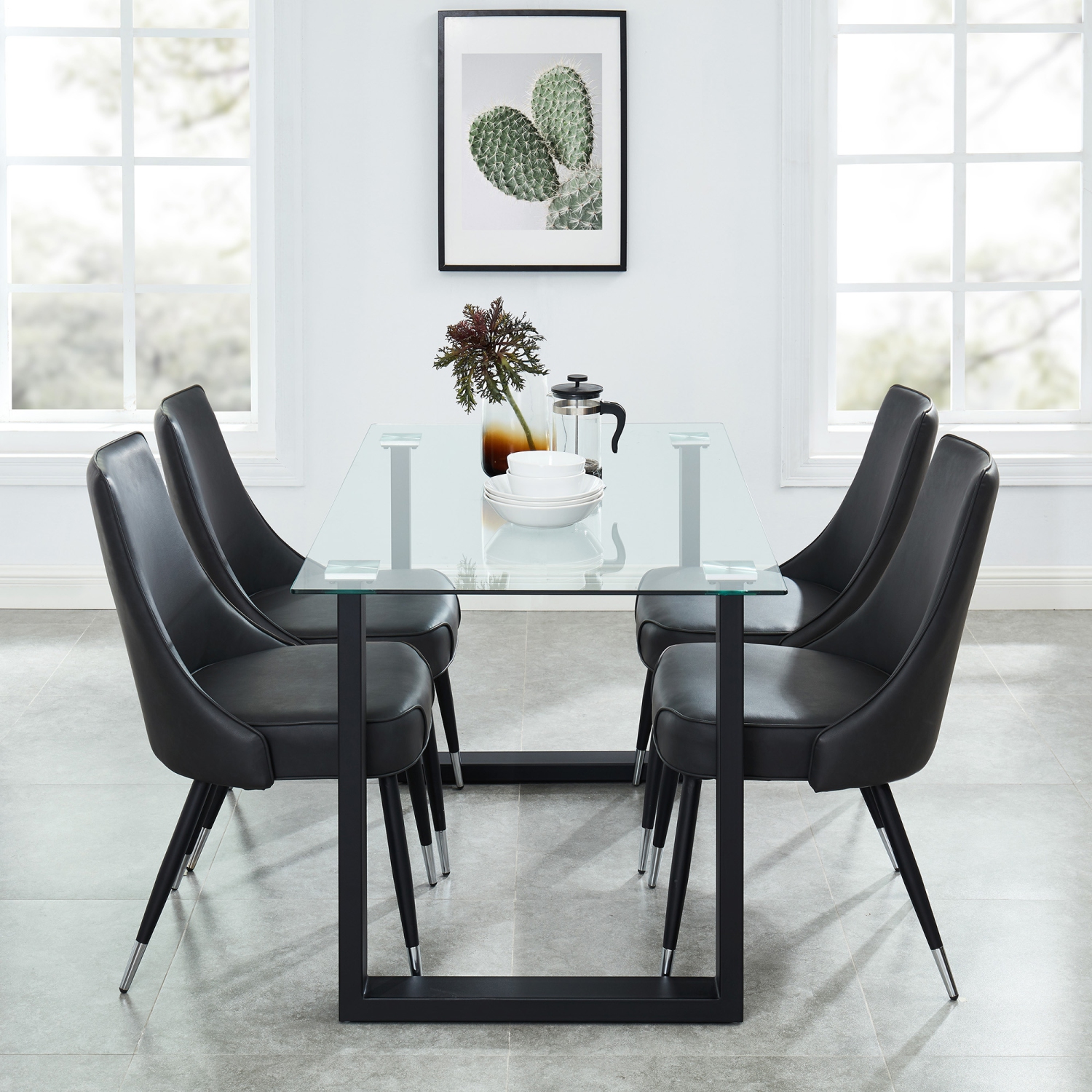 Viva Lifestyle Furiture 5PC DINING SET - BLACK TABLE/VINTAGE GREY CHAIR