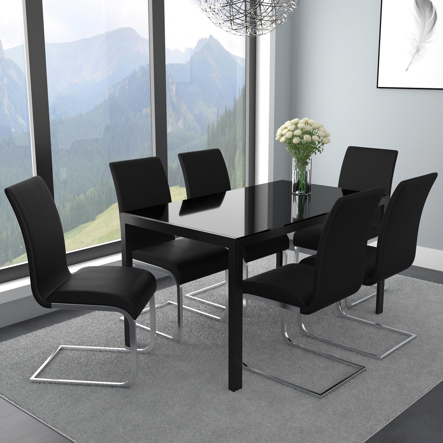 Viva Lifestyle Furiture 7PC DINING SET - BLACK TABLE/BLACK CHAIR