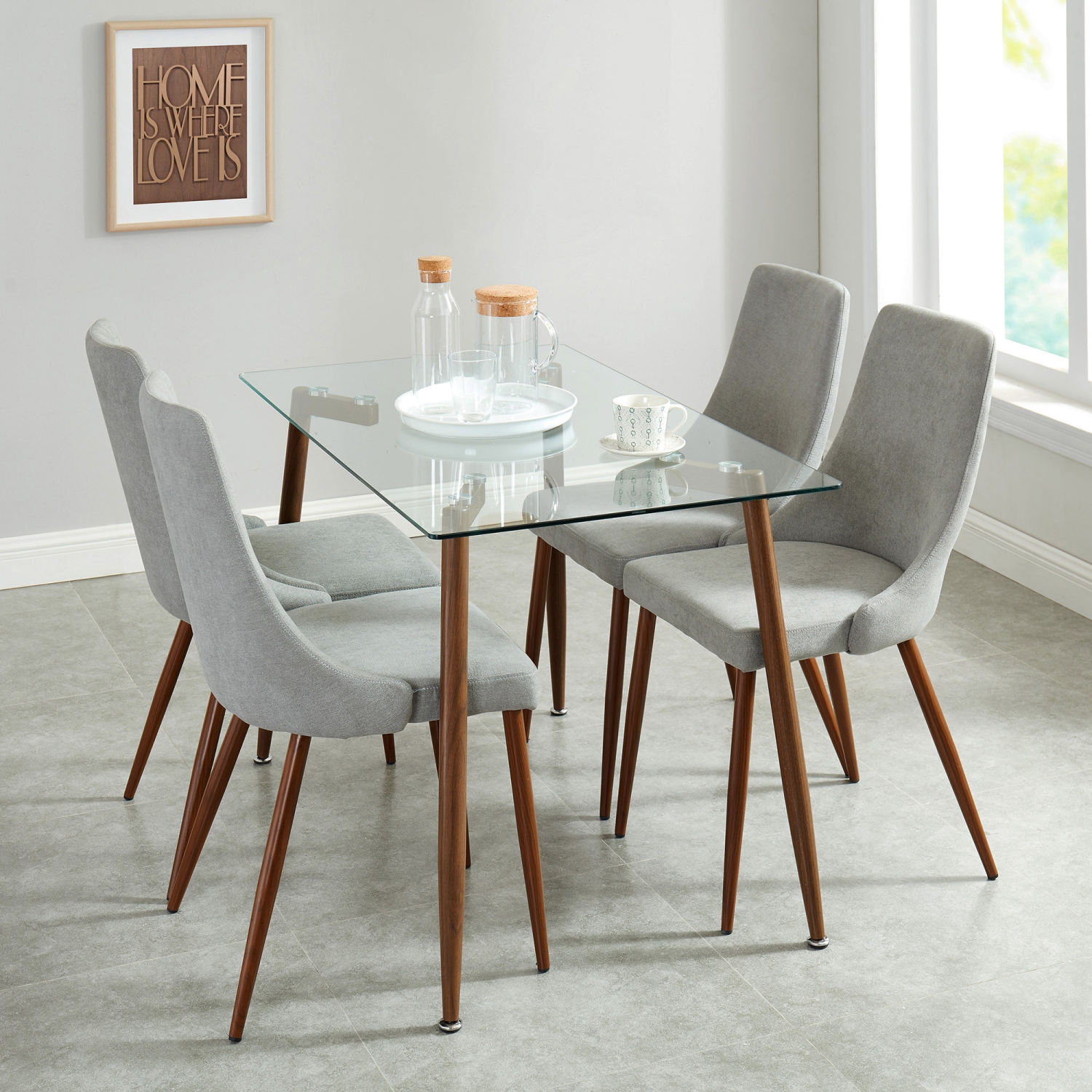 Viva Lifestyle Furiture 5PC DINING SET - WALNUT TABLE/GREY CHAIR