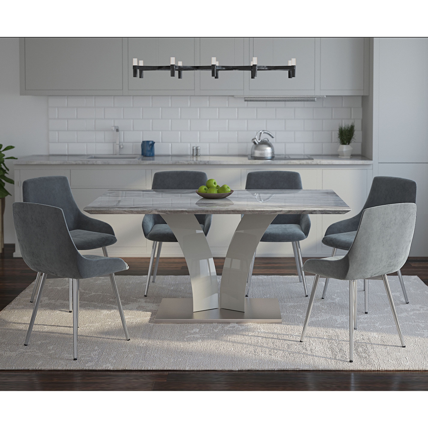 Viva Lifestyle Furiture 7PC DINING SET - GREY TABLE/GREY CHAIR