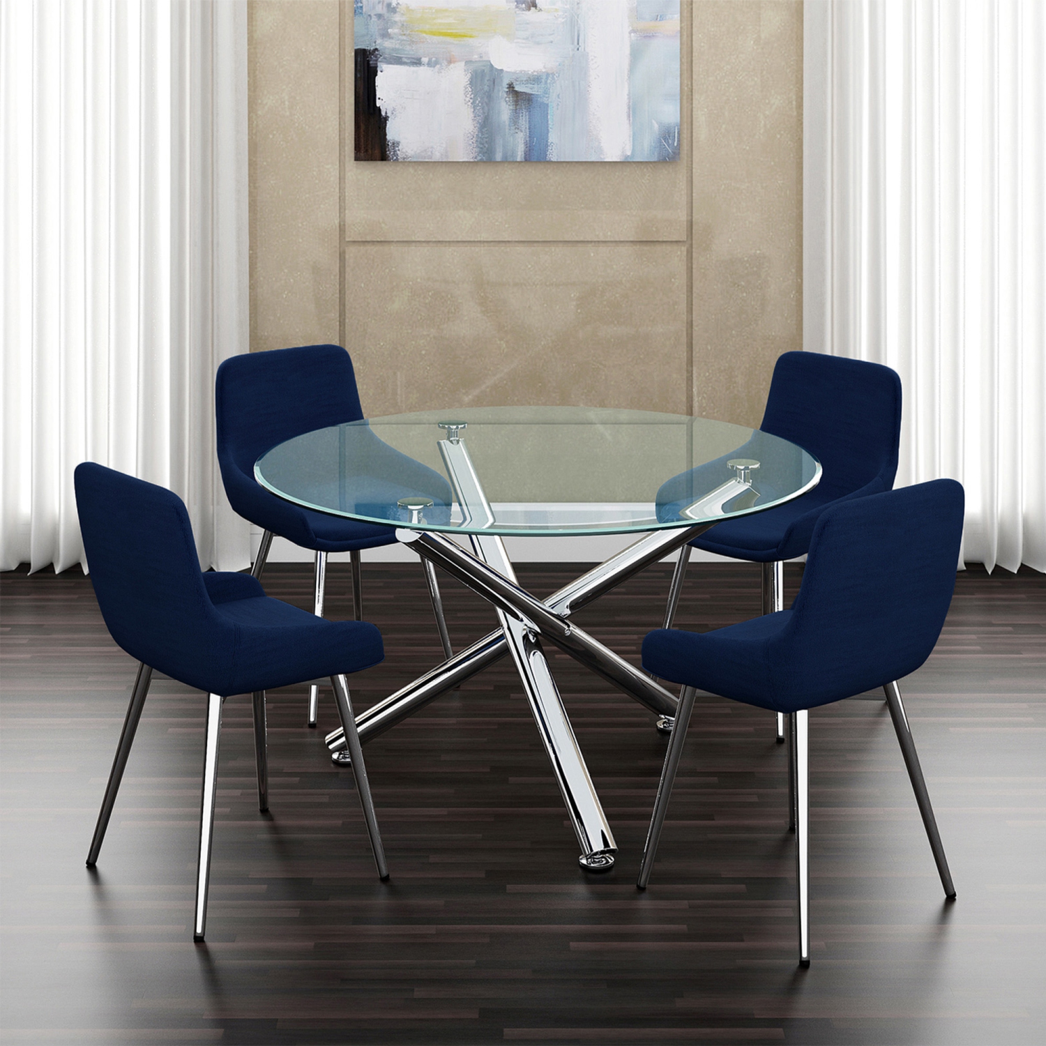 Viva Lifestyle Furiture 5PC DINING SET - CHROME TABLE/BLUE CHAIR