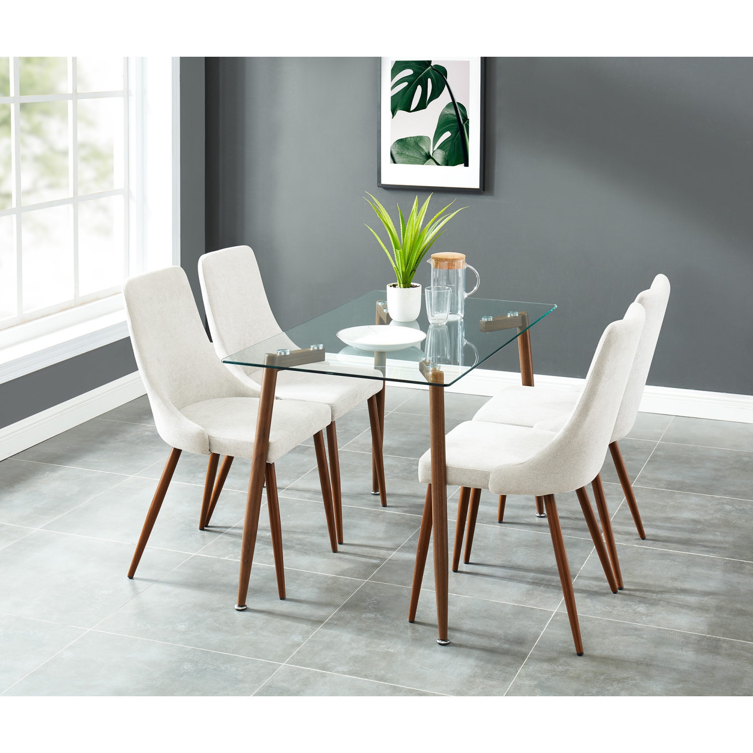Viva Lifestyle Furiture 5PC DINING SET - WALNUT TABLE/BEIGE CHAIR